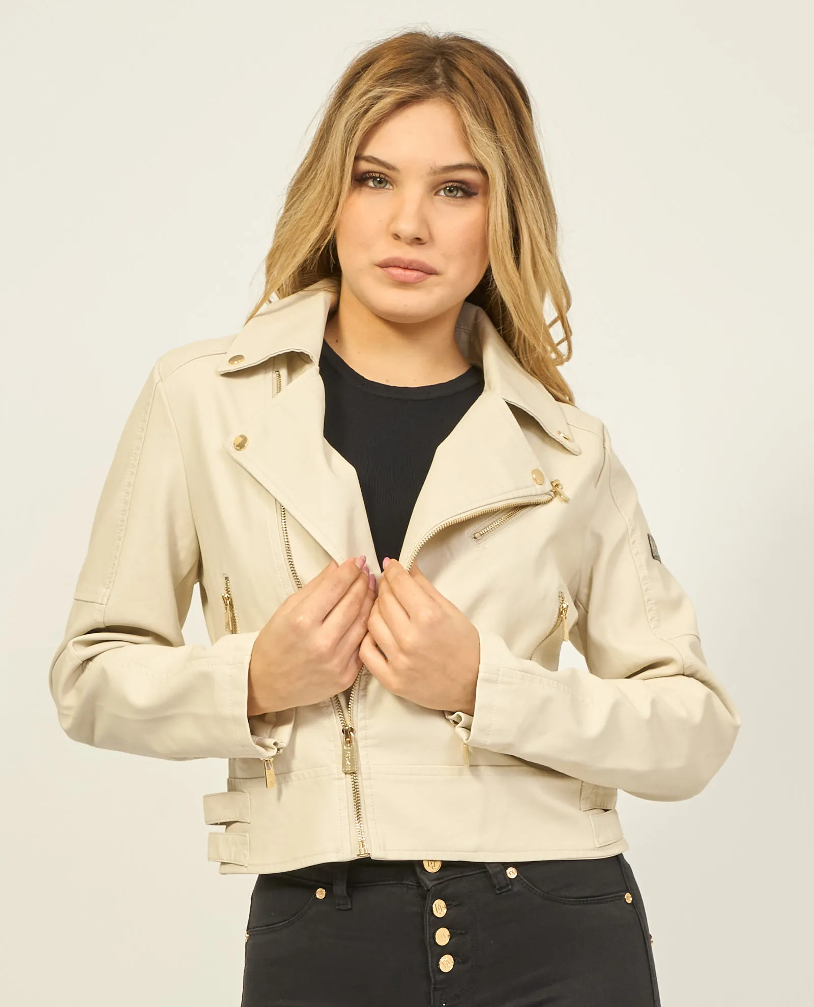 Giubbotto donna Yes Zee modello chiodo in similpelle