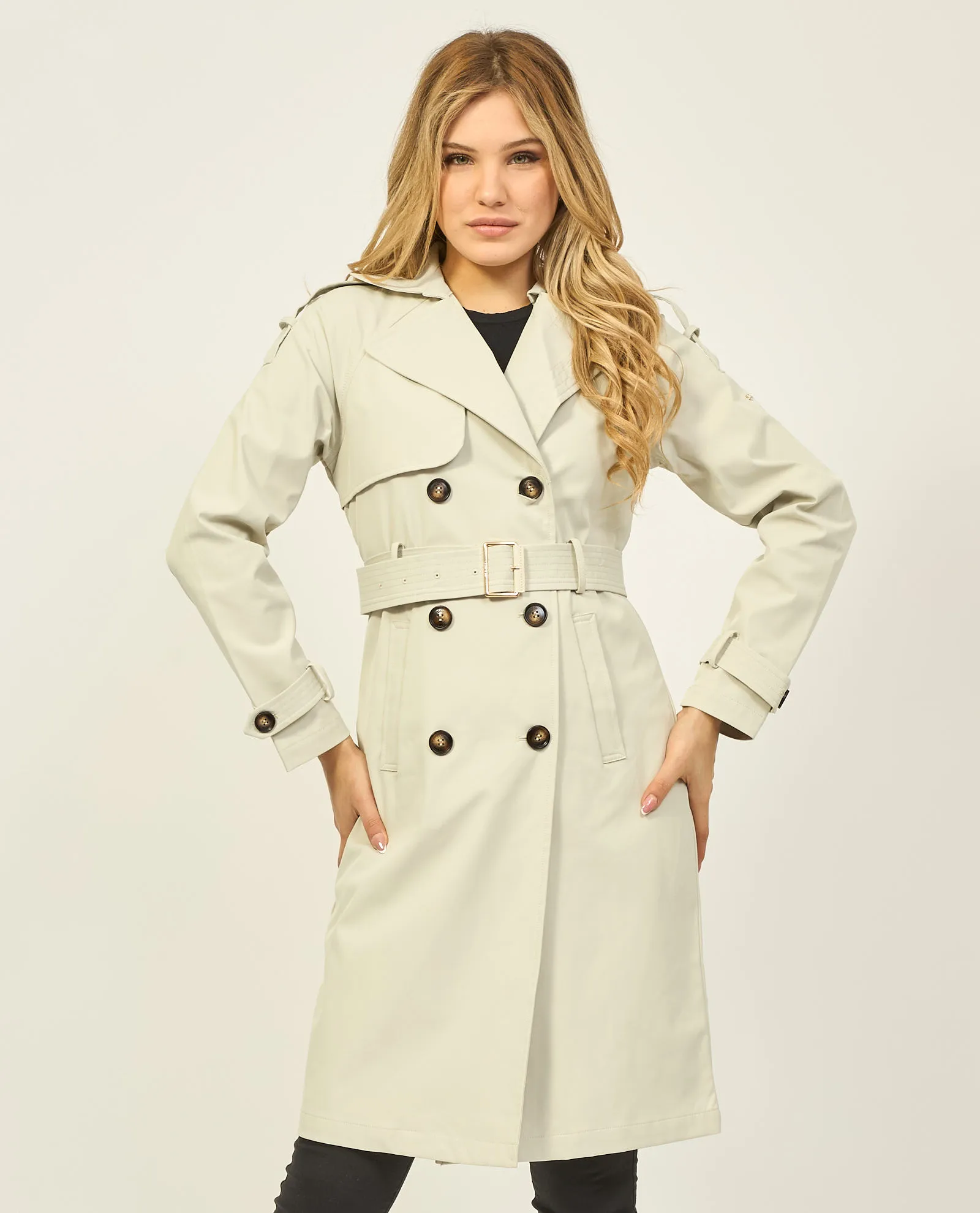Giubbotto trench donna Yes Zee doppiopetto con cintura