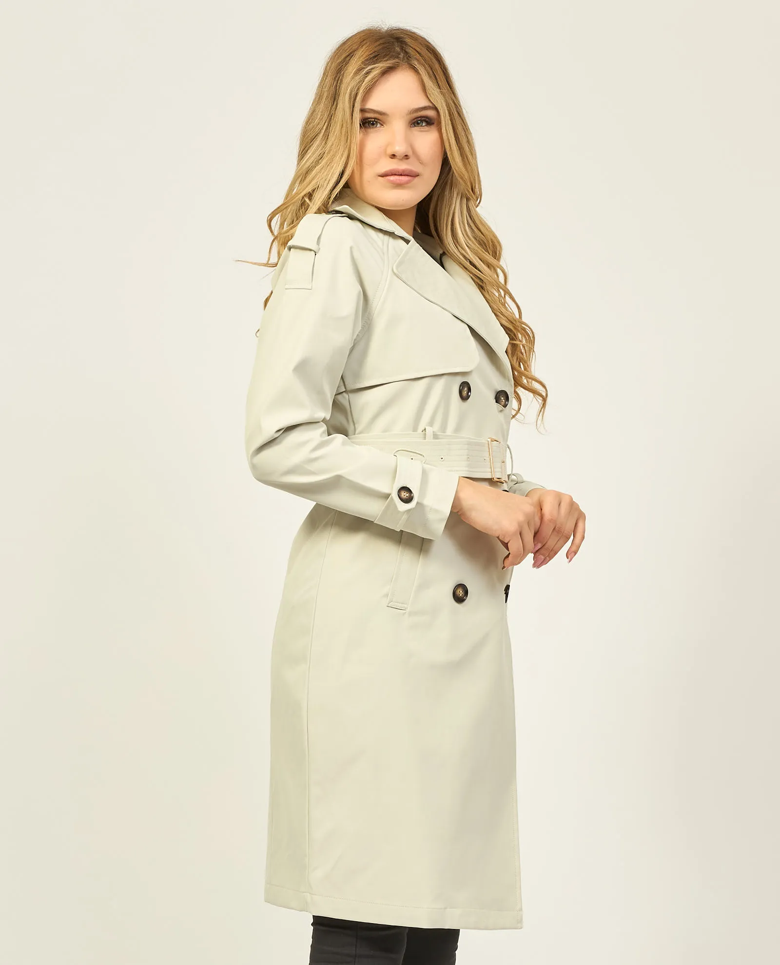 Giubbotto trench donna Yes Zee doppiopetto con cintura