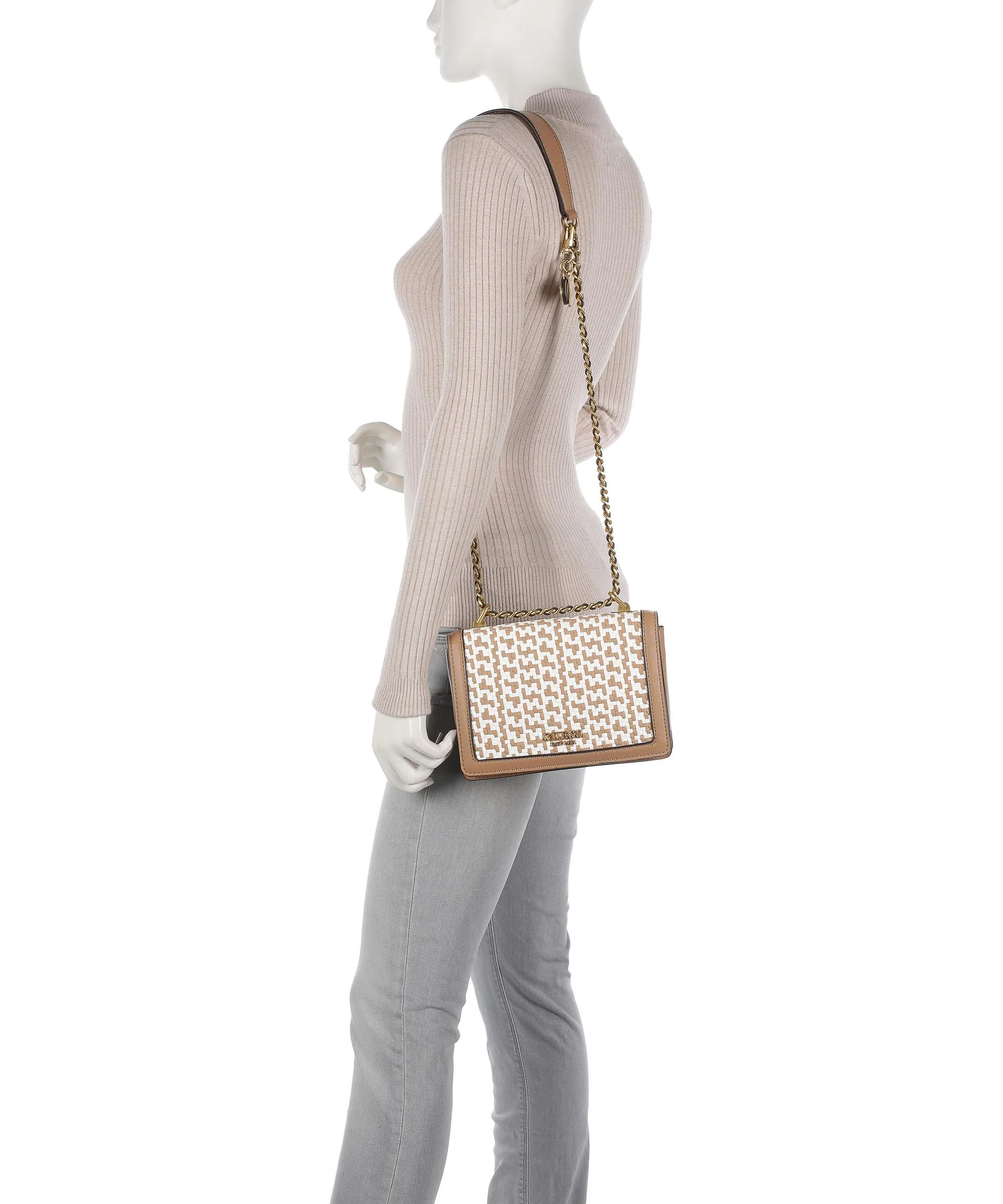  Guess Abey Borsa a spalla pelle sintetica bianco/marrone  