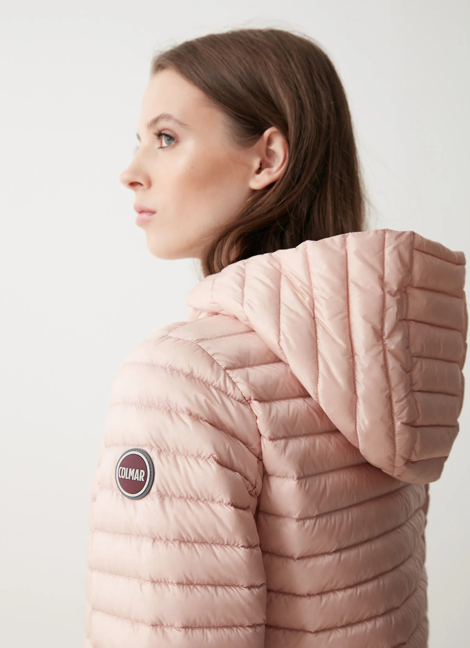 Hooded down cape