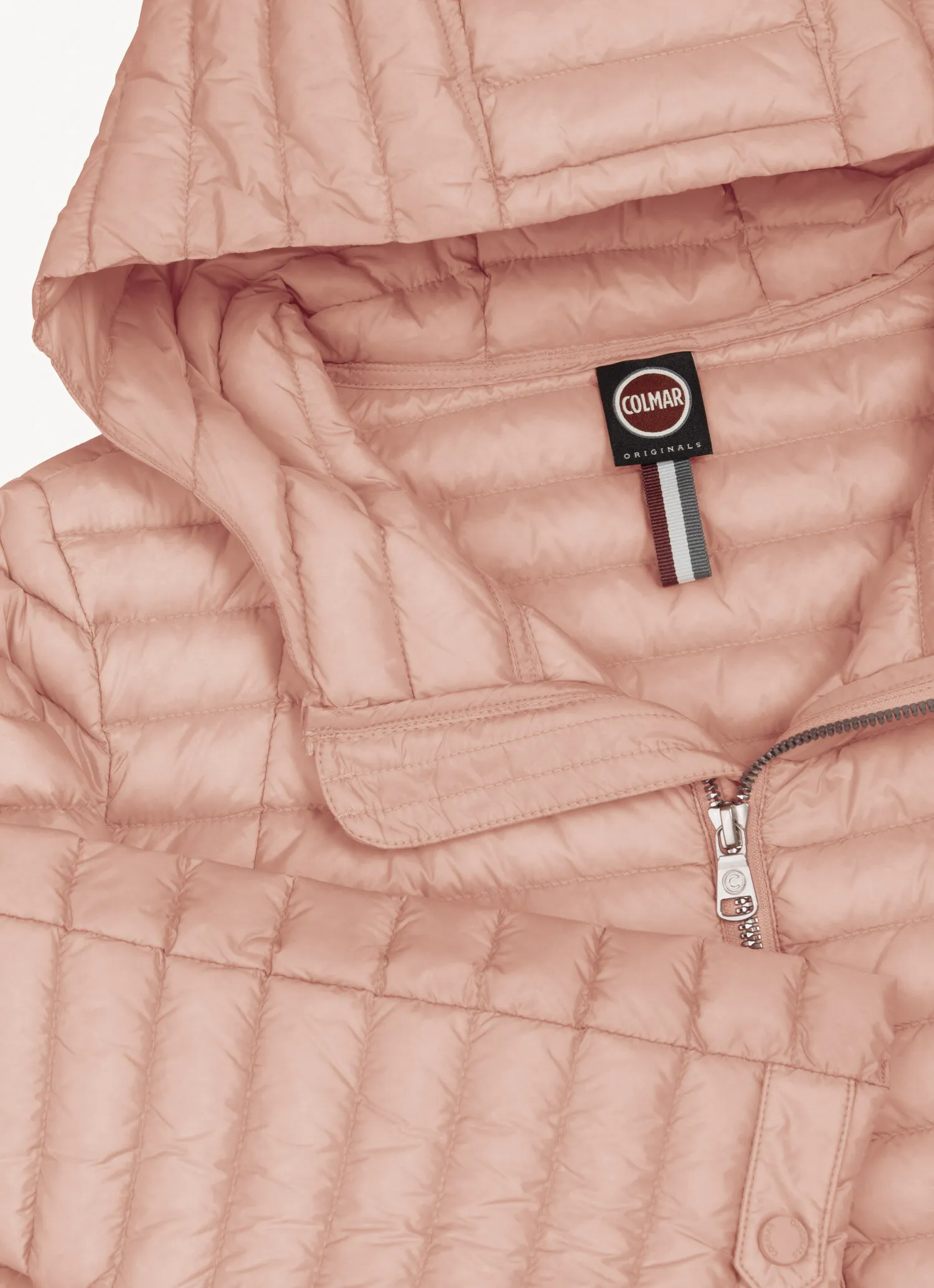 Hooded down cape