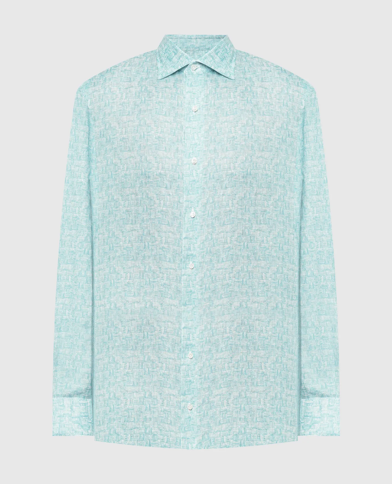 ISAIA Camicia verde in lino con stampa IM10TCC9358