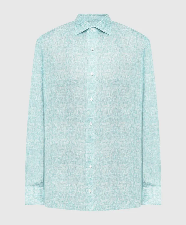 ISAIA Camicia verde in lino con stampa IM10TCC9358