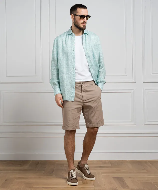 ISAIA Camicia verde in lino con stampa IM10TCC9358