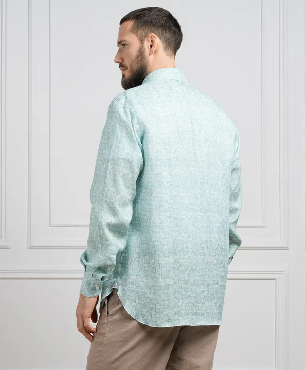 ISAIA Camicia verde in lino con stampa IM10TCC9358