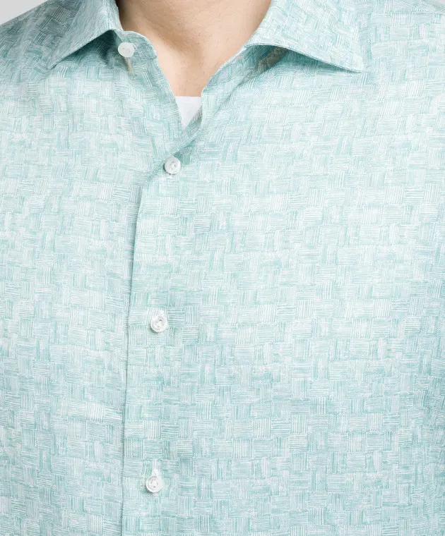ISAIA Camicia verde in lino con stampa IM10TCC9358