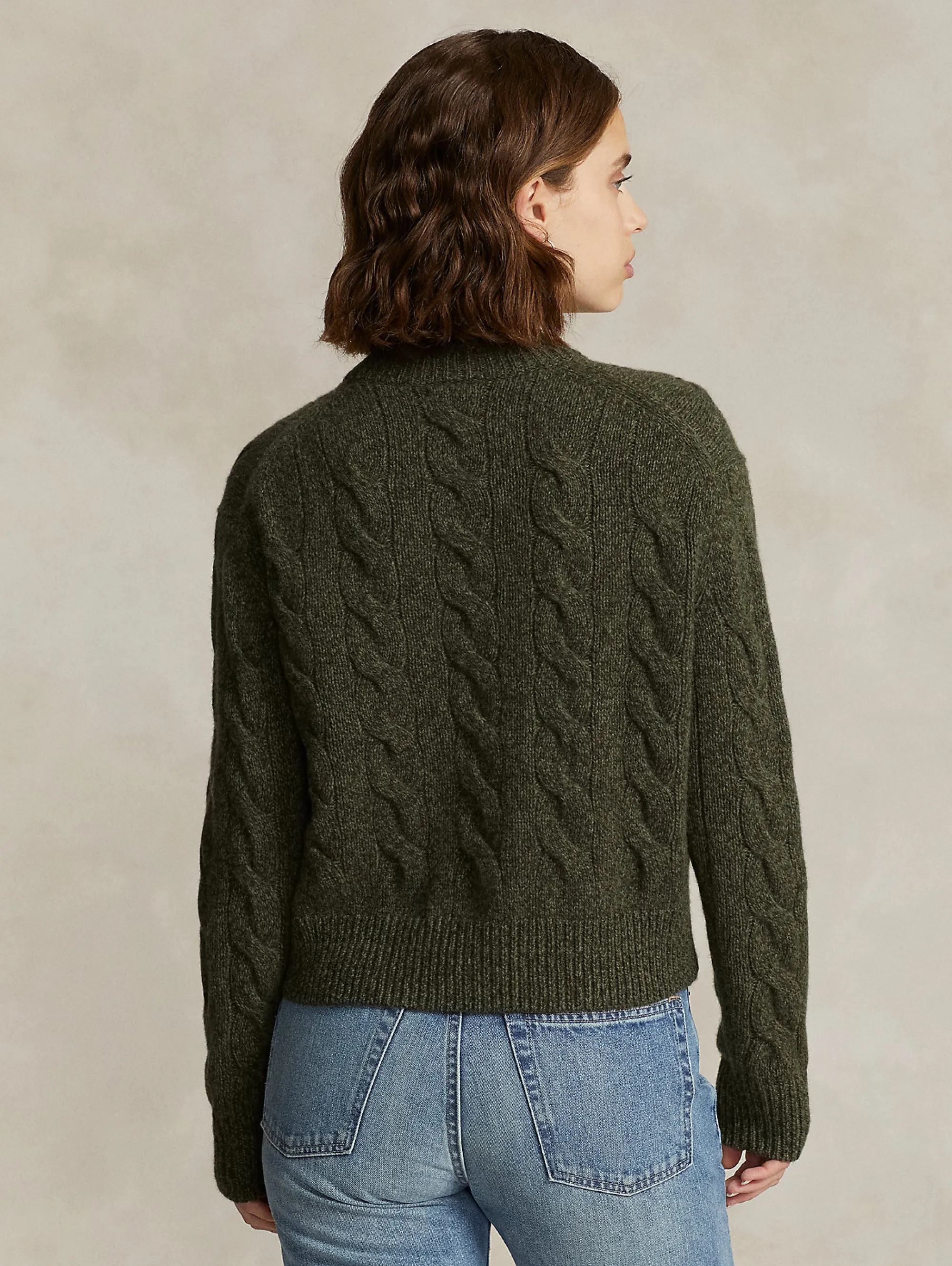 Maglia a Trecce Collo a Lupetto Oliva
