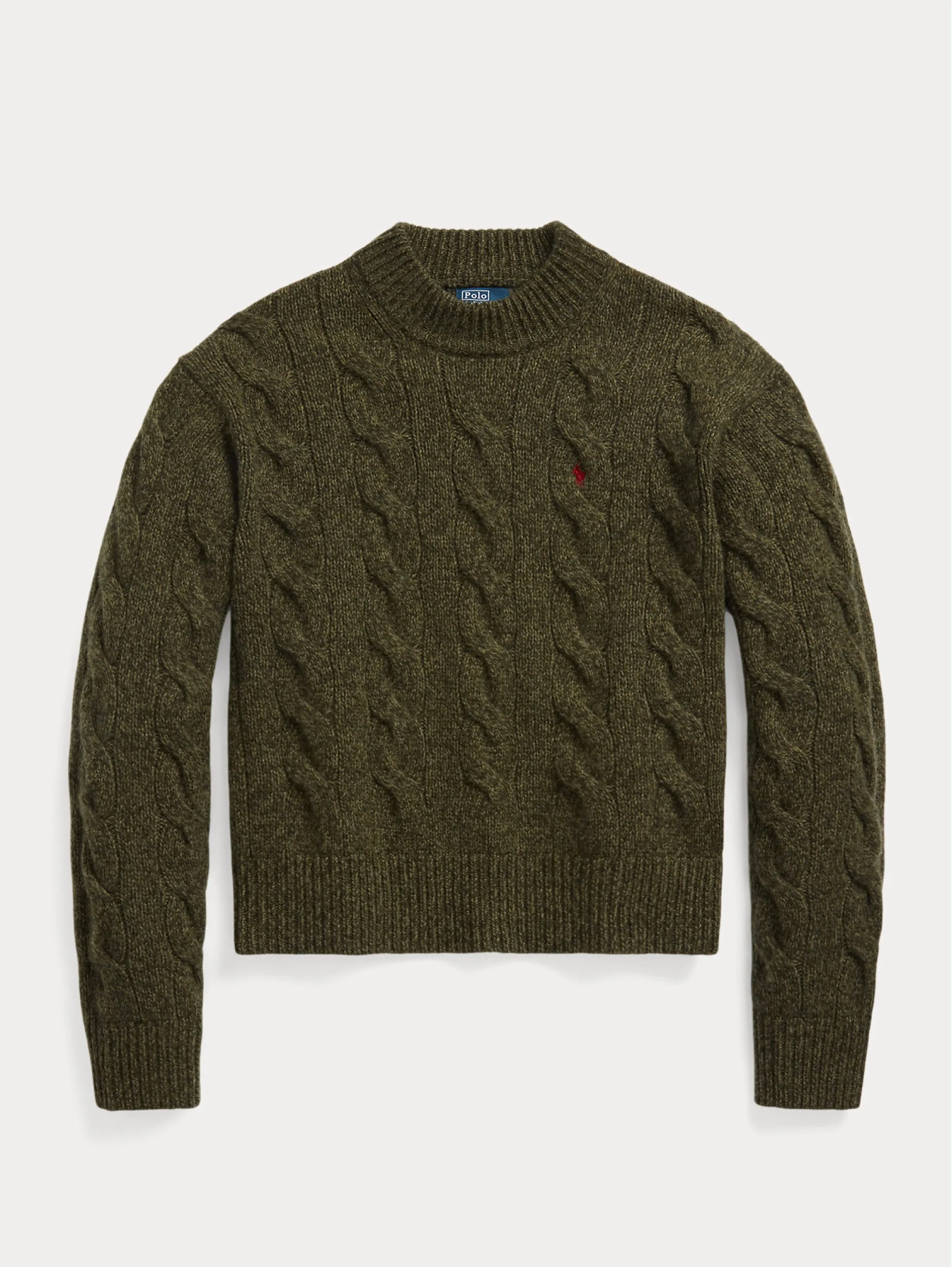 Maglia a Trecce Collo a Lupetto Oliva