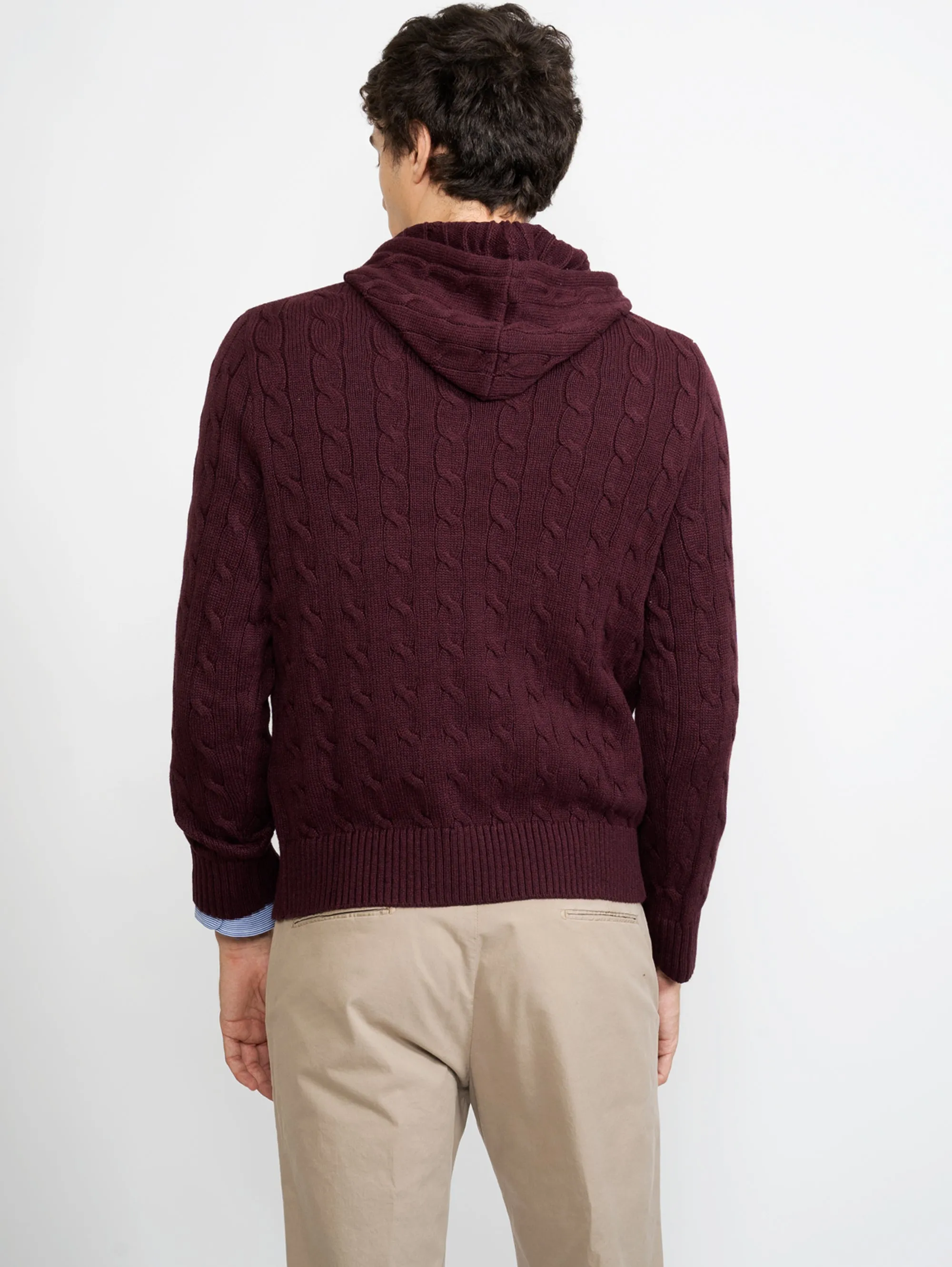 Maglia a Trecce con Cappuccio Vinaccia
