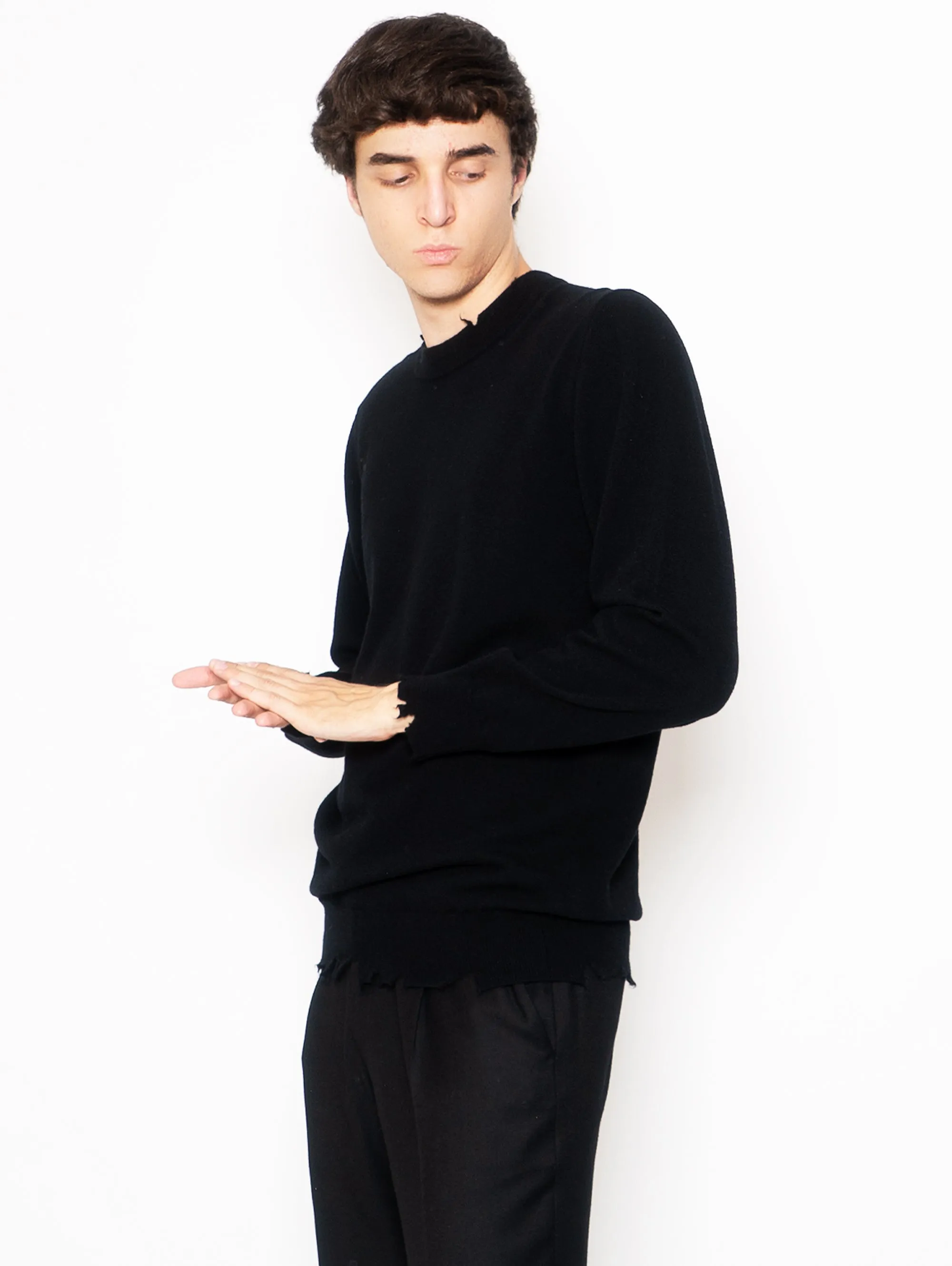 Maglia Girocollo con Orlo Tagliato Nero