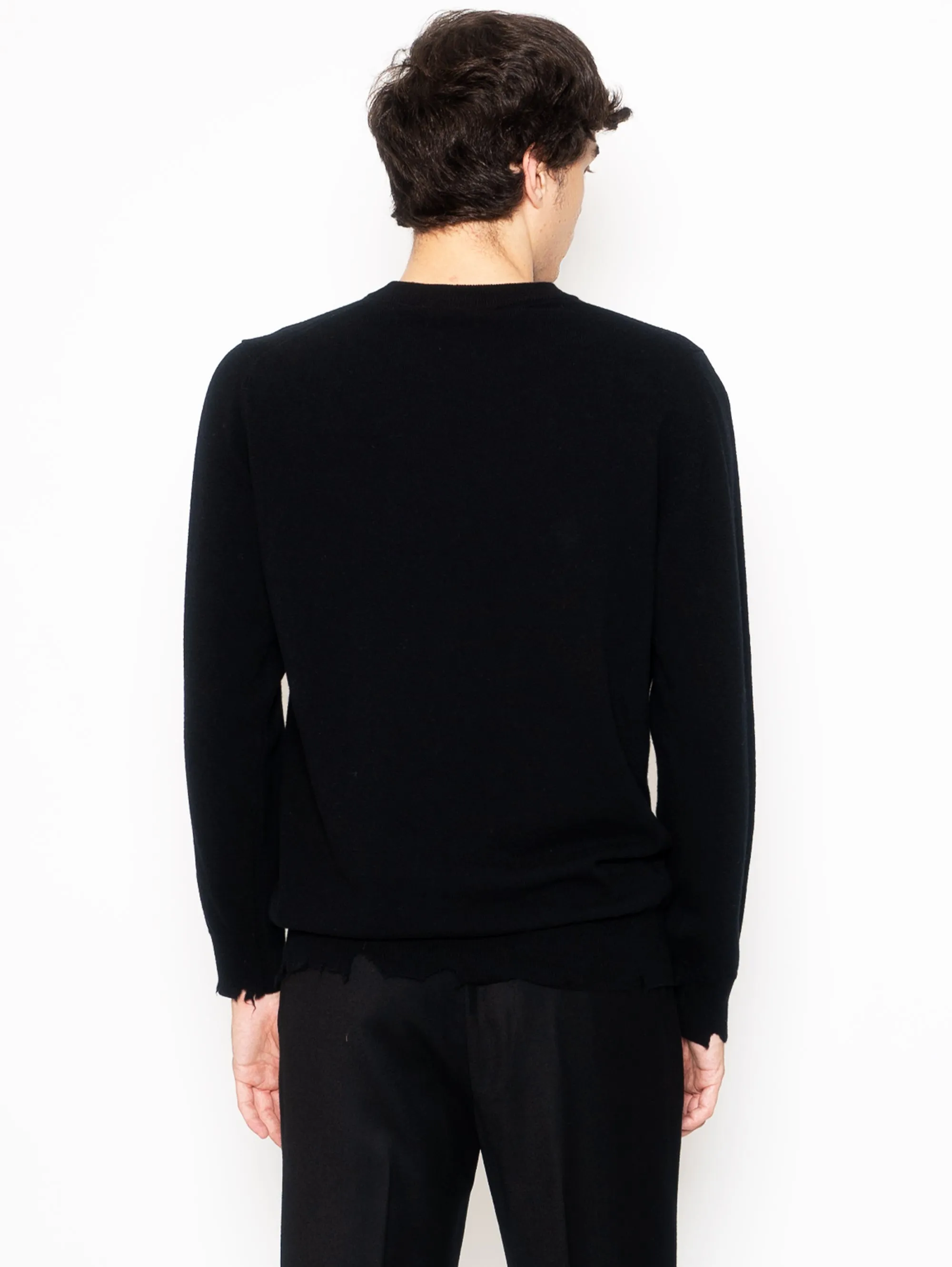 Maglia Girocollo con Orlo Tagliato Nero