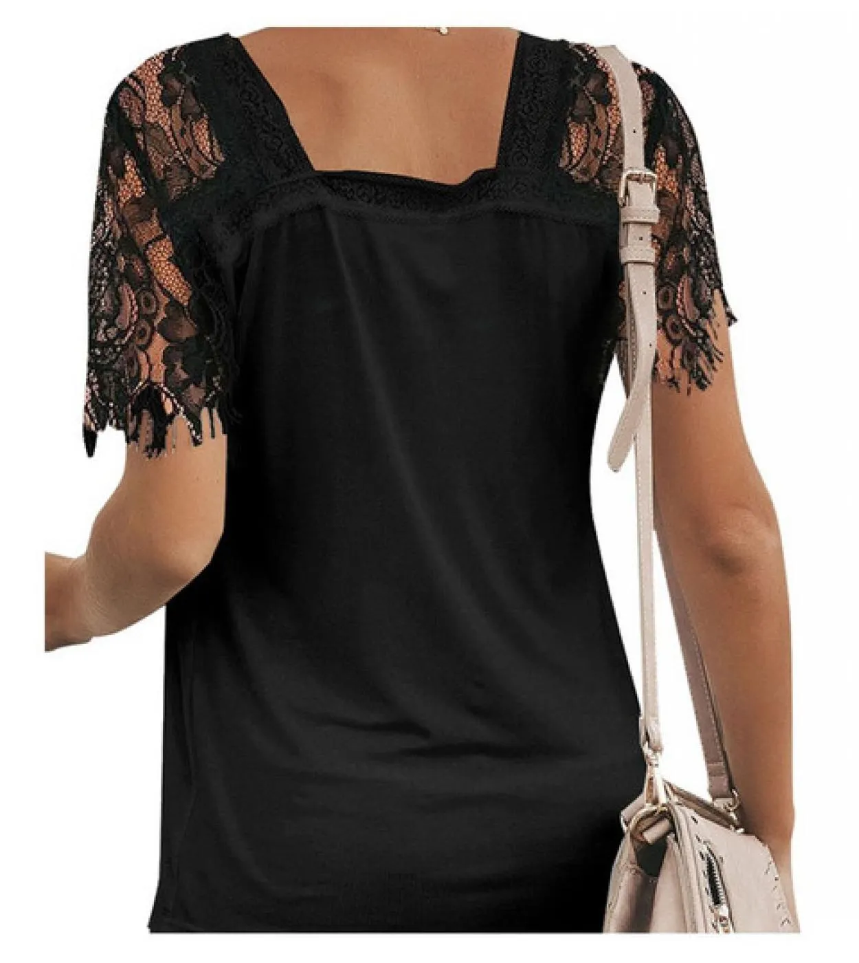 Maglietta a maniche corte in pizzo con scollo a V per abiti primaverili da donna T-shirt a tinta unita estiva Nuova camicia da d