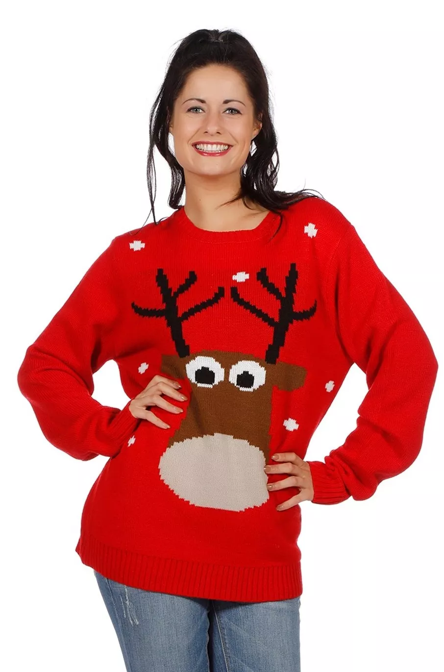 Maglione di Natale rosso con renna