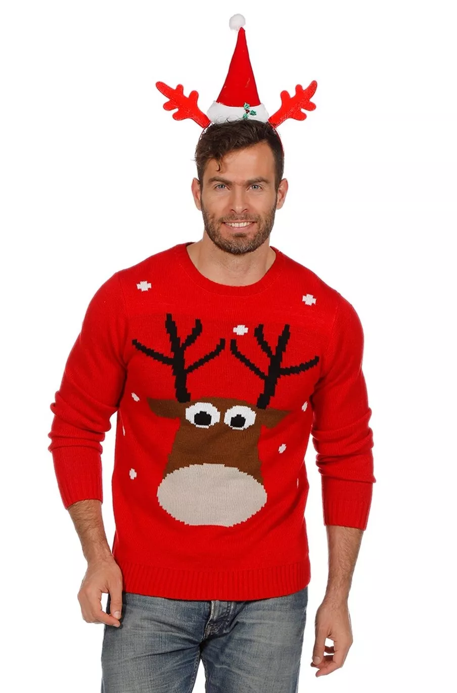 Maglione di Natale rosso con renna