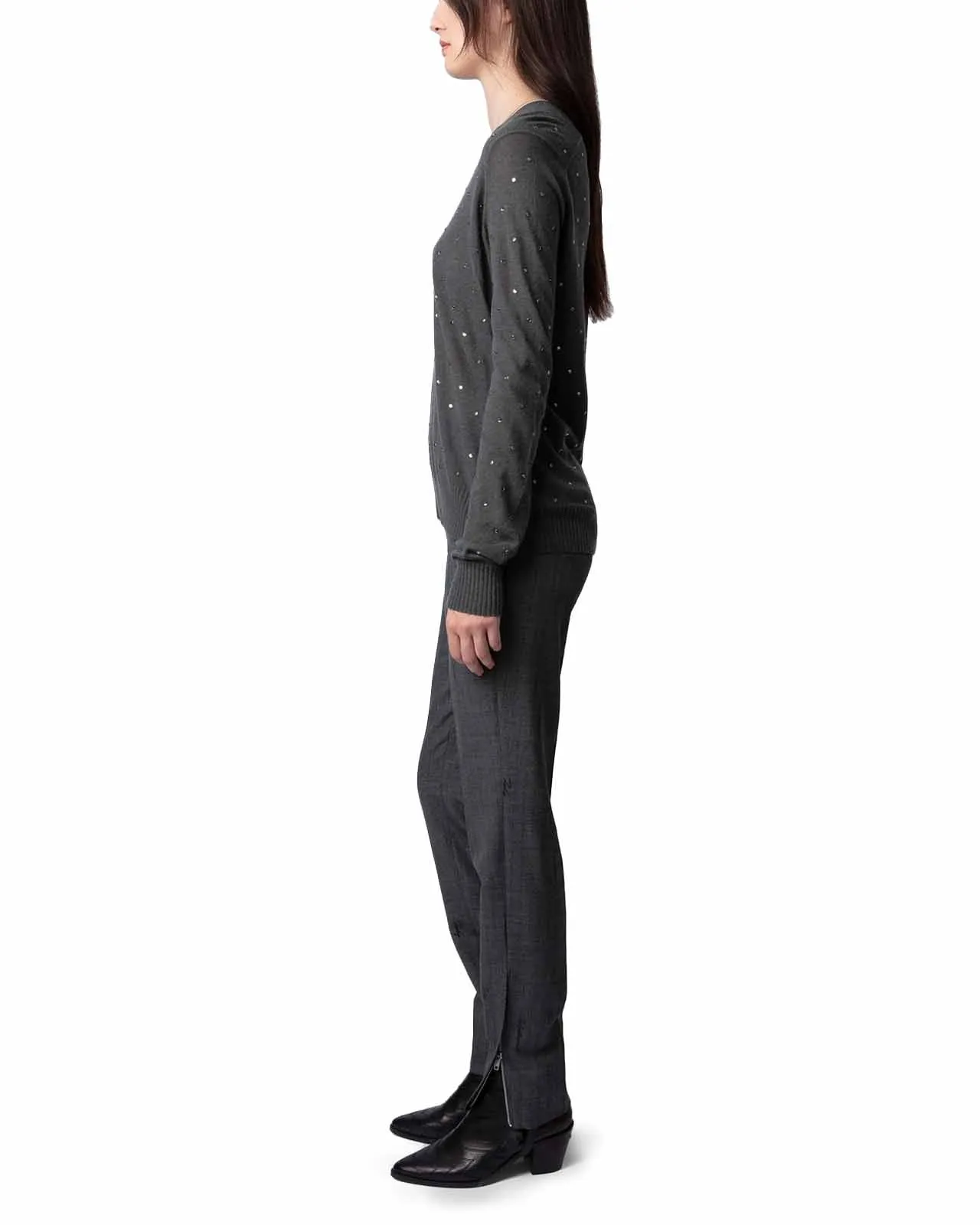 Maglione Elya CP Strass cashmere grigio
