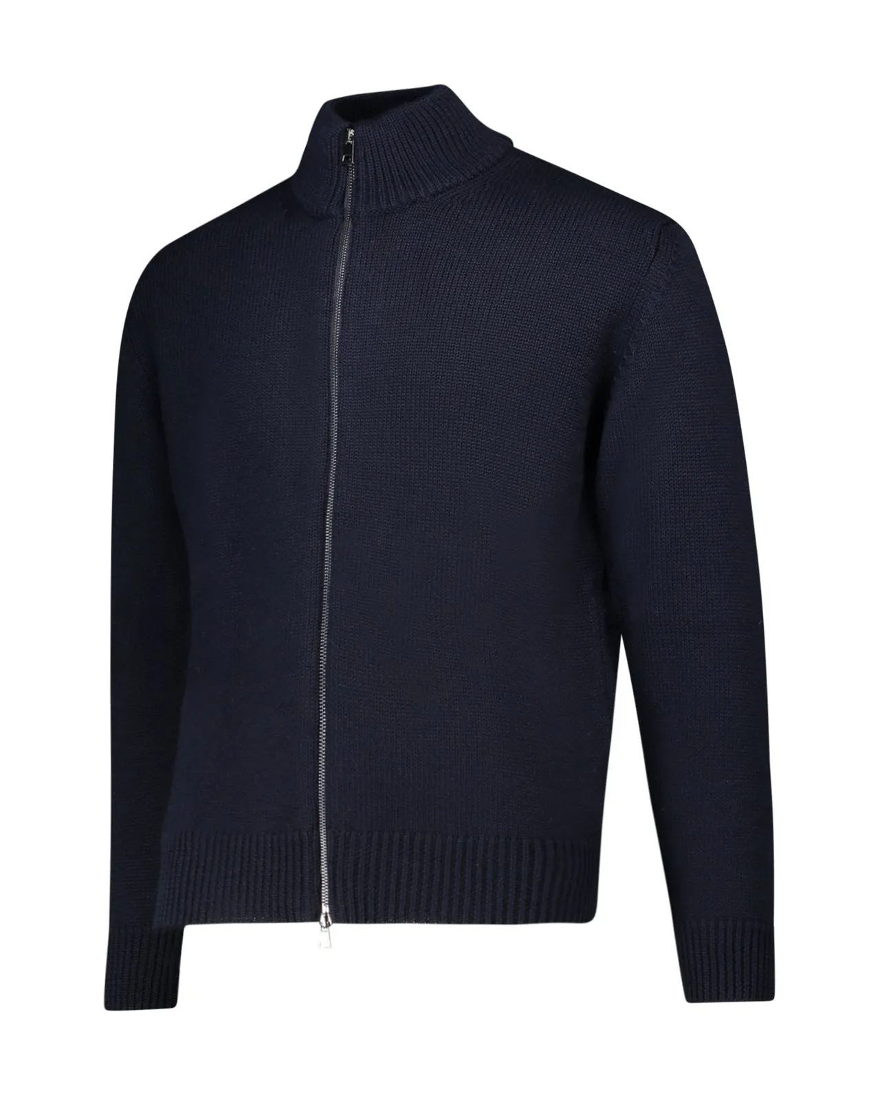 Maglione full zip lana blu navy