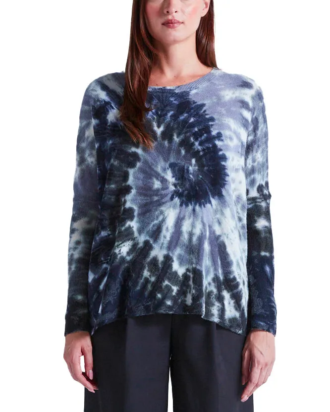 Maglione lana cashmere tie dye blu