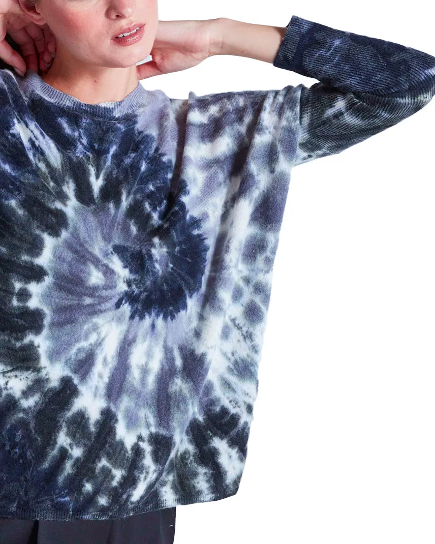 Maglione lana cashmere tie dye blu