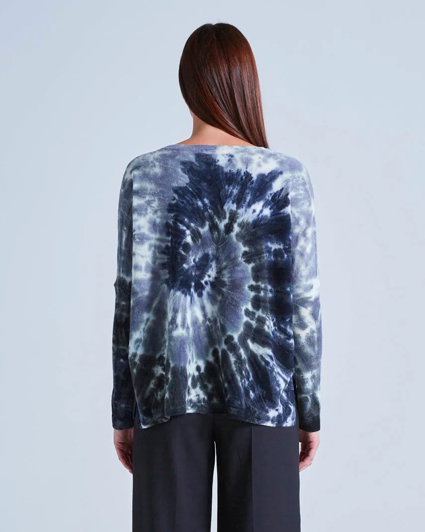 Maglione lana cashmere tie dye blu