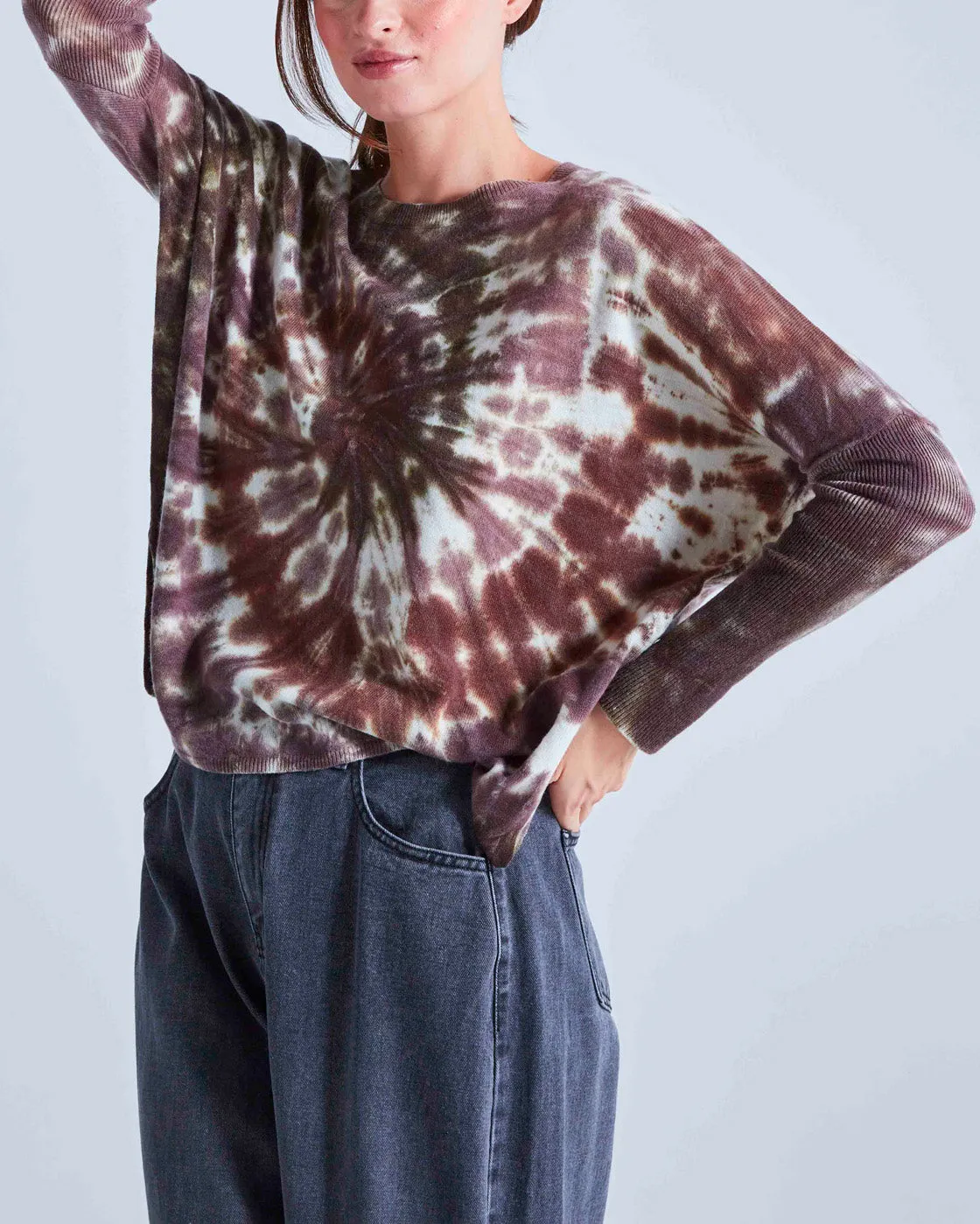 Maglione lana cashmere tie dye marrone
