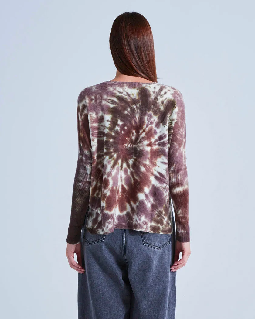 Maglione lana cashmere tie dye marrone