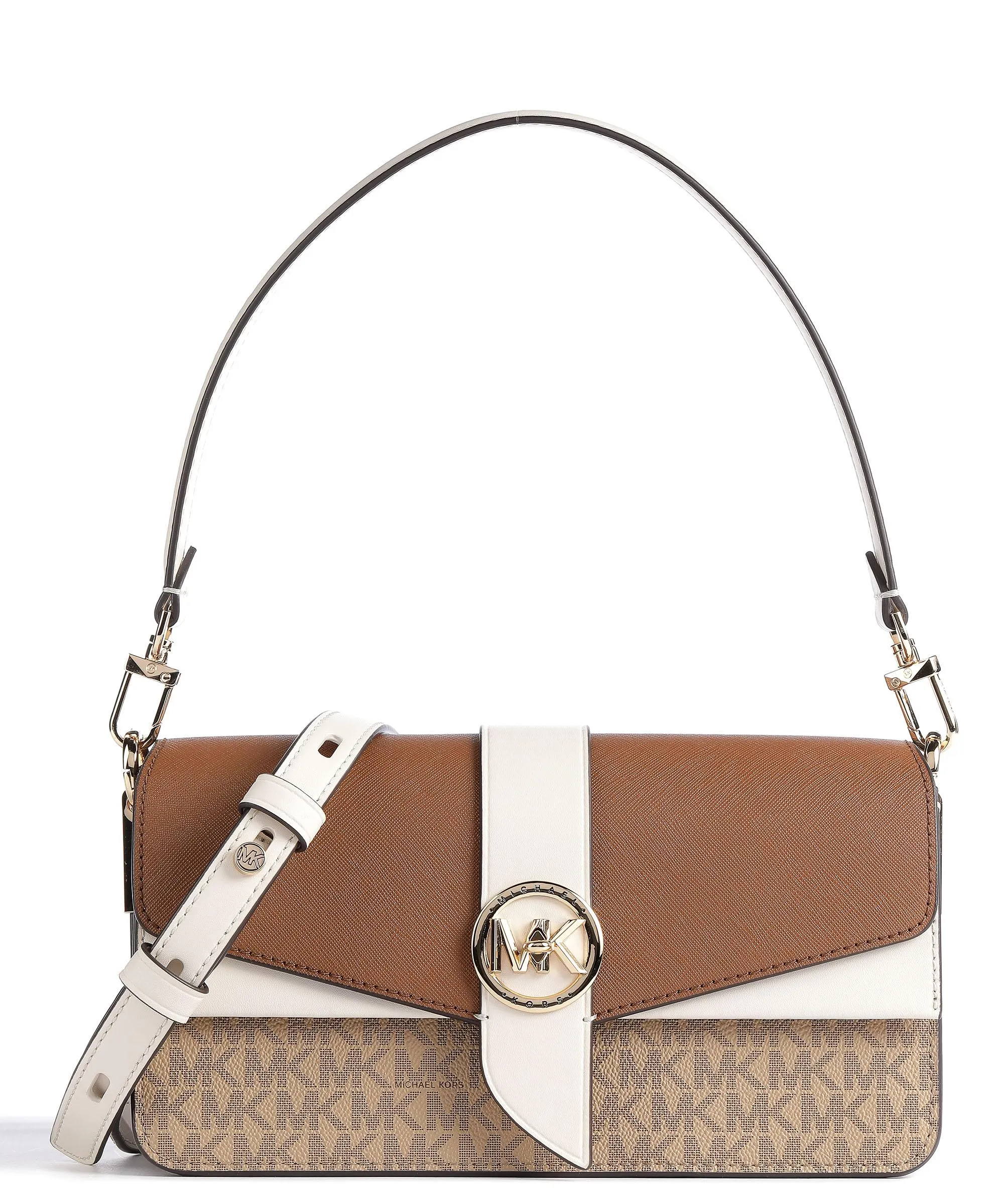  Michael Kors Greenwich Borsa a spalla tela, saffiano leather marrone/beige  