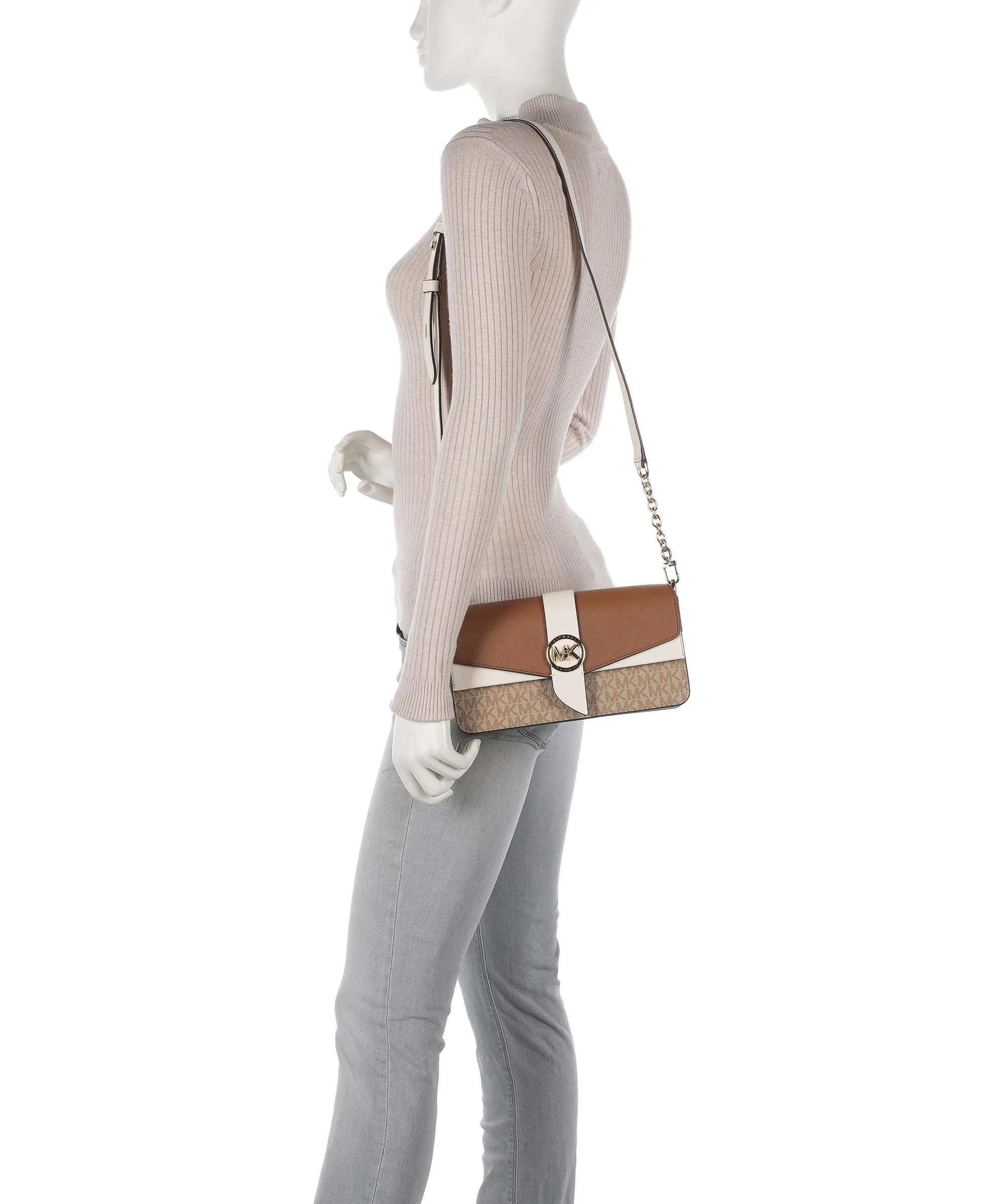  Michael Kors Greenwich Borsa a spalla tela, saffiano leather marrone/beige  