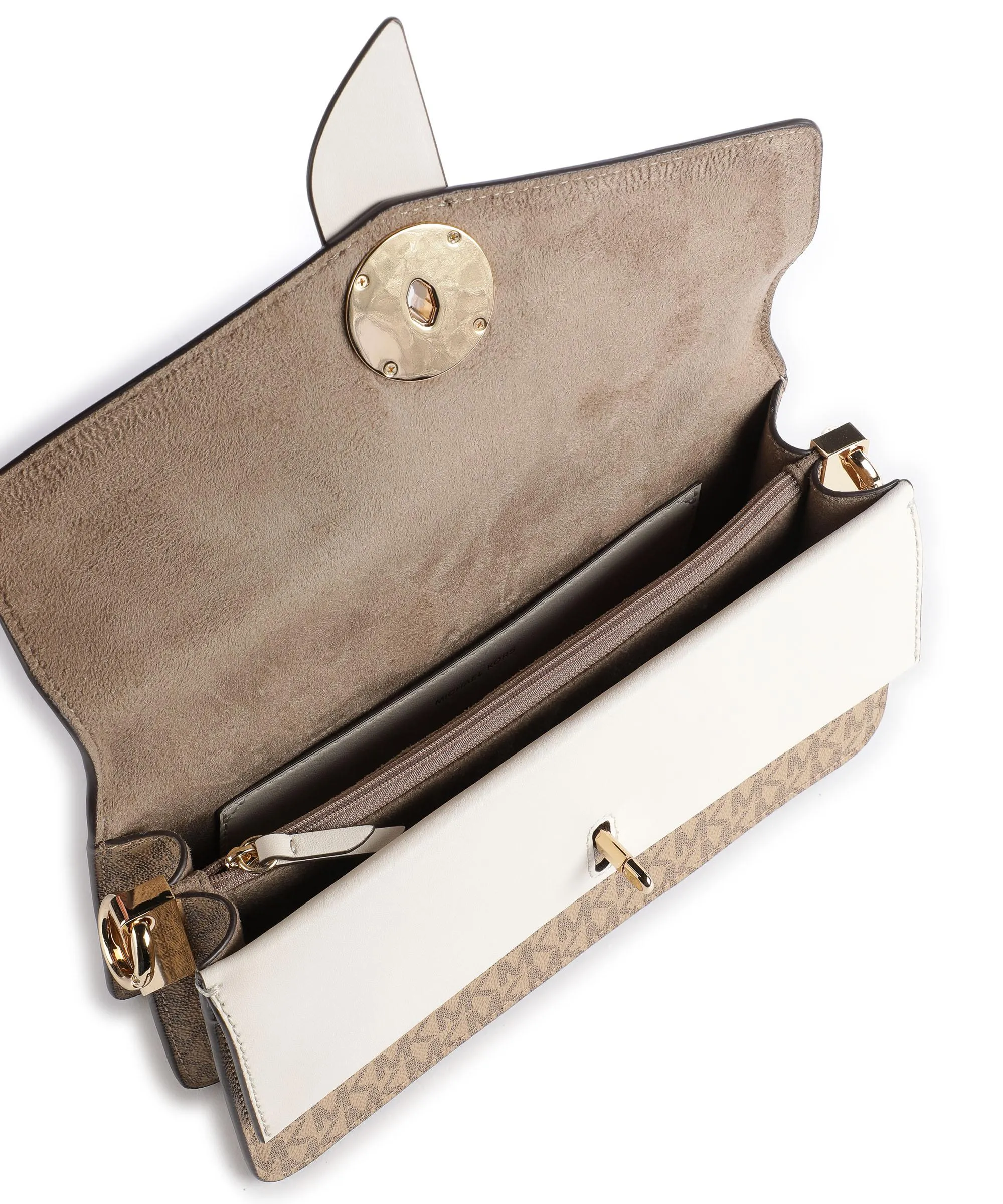  Michael Kors Greenwich Borsa a spalla tela, saffiano leather marrone/beige  