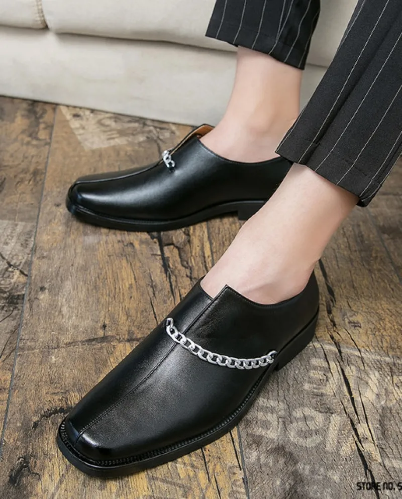 Novità in pelle nera con catena Oxford per uomo Scarpe casual da uomo Abito da cerimonia nuziale formale Ritorno a casa Zapatill