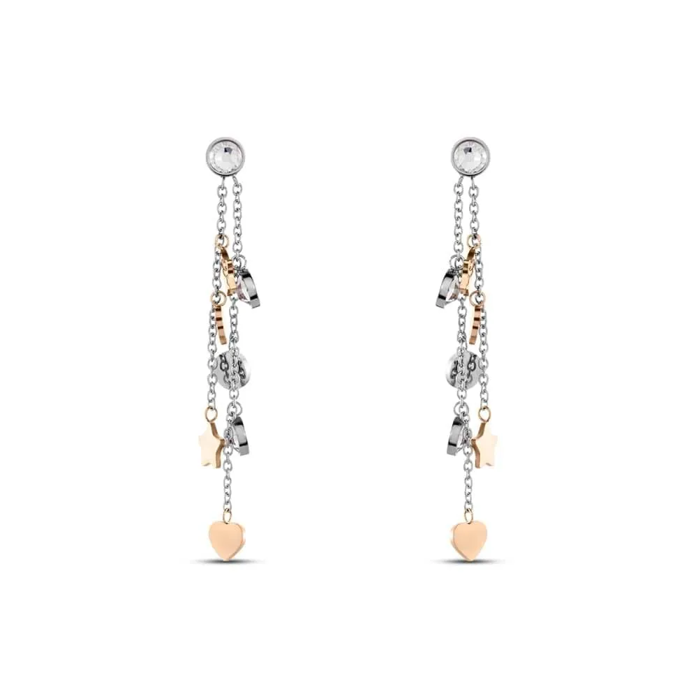 Orecchini Pendenti Stella Lady Chic Acciaio Bicolore Bianco / Rosa Cristallo Bianco 1673318
