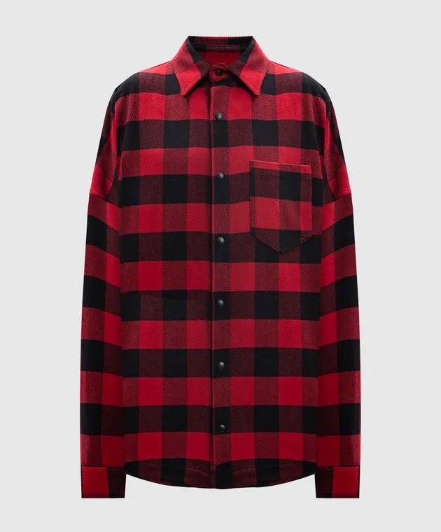 Palm Angels Camicia rossa a quadri con stampa logo PWES013C99FAB001