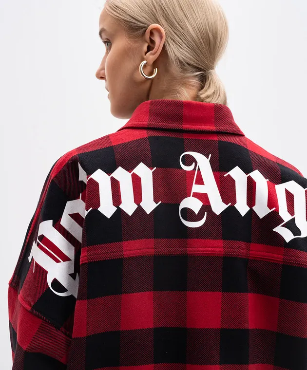 Palm Angels Camicia rossa a quadri con stampa logo PWES013C99FAB001