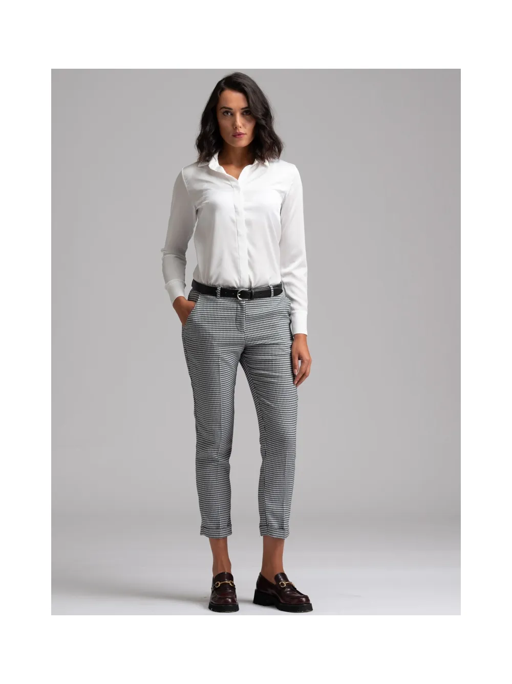Pantalone donna a sigaretta in tessuto Pied de Poule