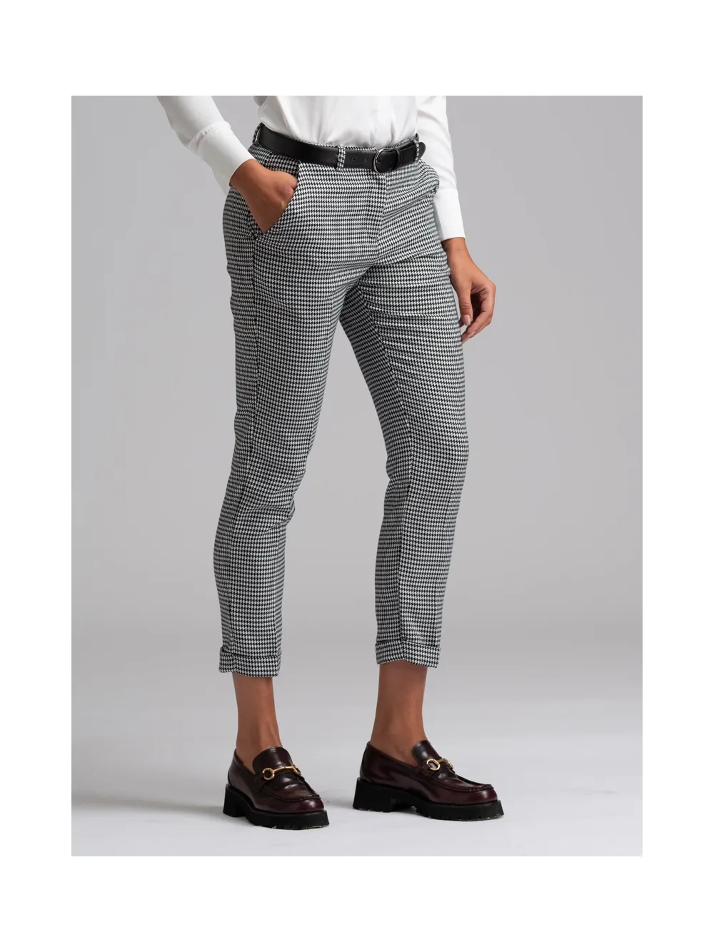 Pantalone donna a sigaretta in tessuto Pied de Poule