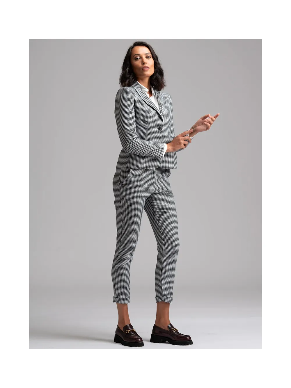 Pantalone donna a sigaretta in tessuto Pied de Poule