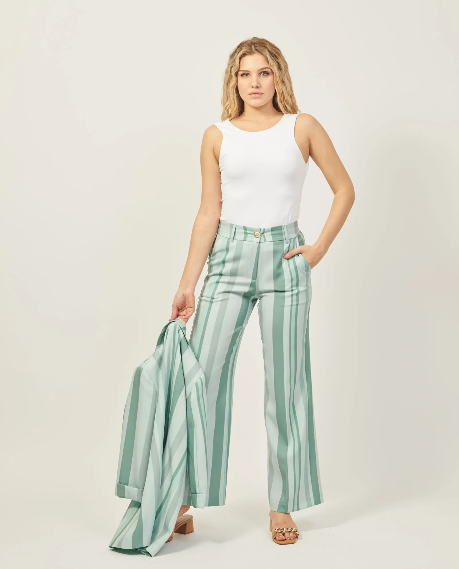Pantaloni donna Yes Zee con vita arricciata dietro