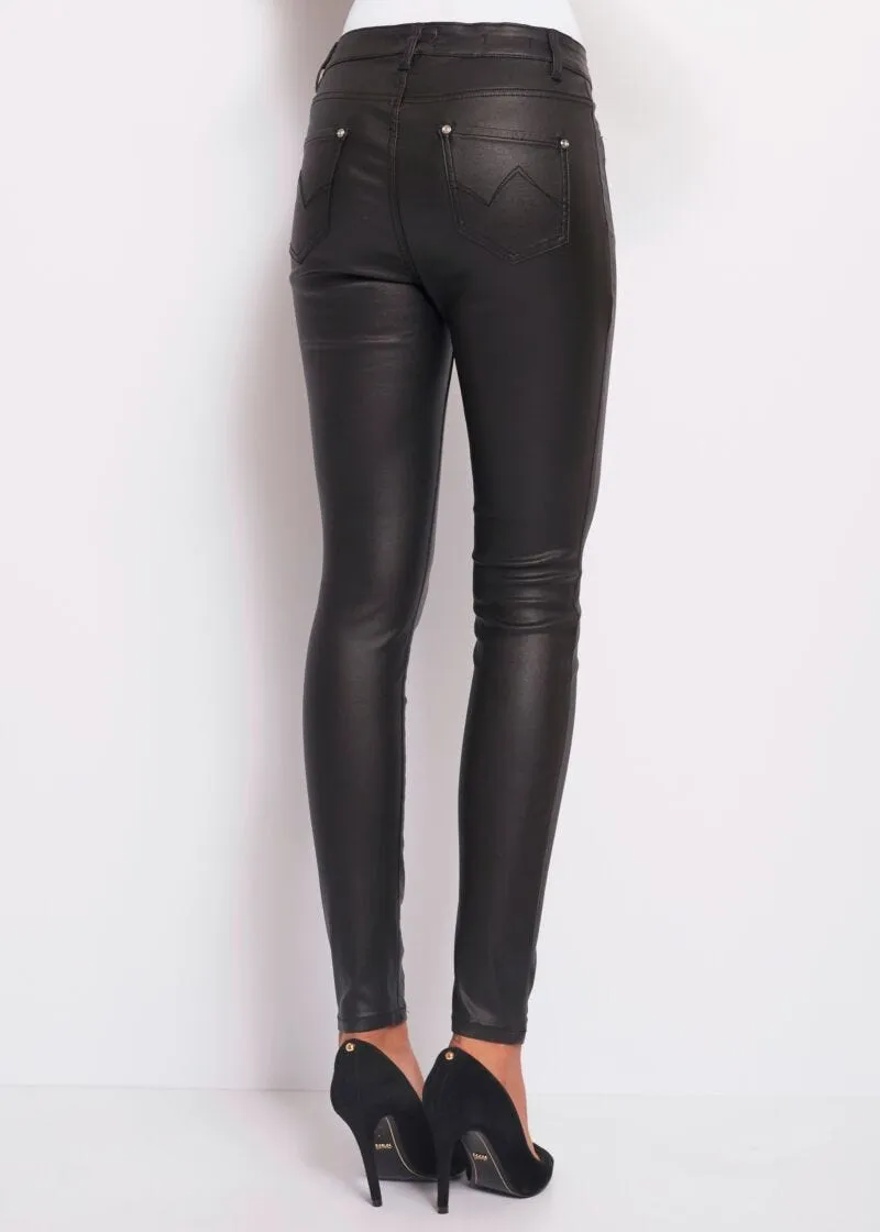Pantaloni skinny in tessuto spalmato