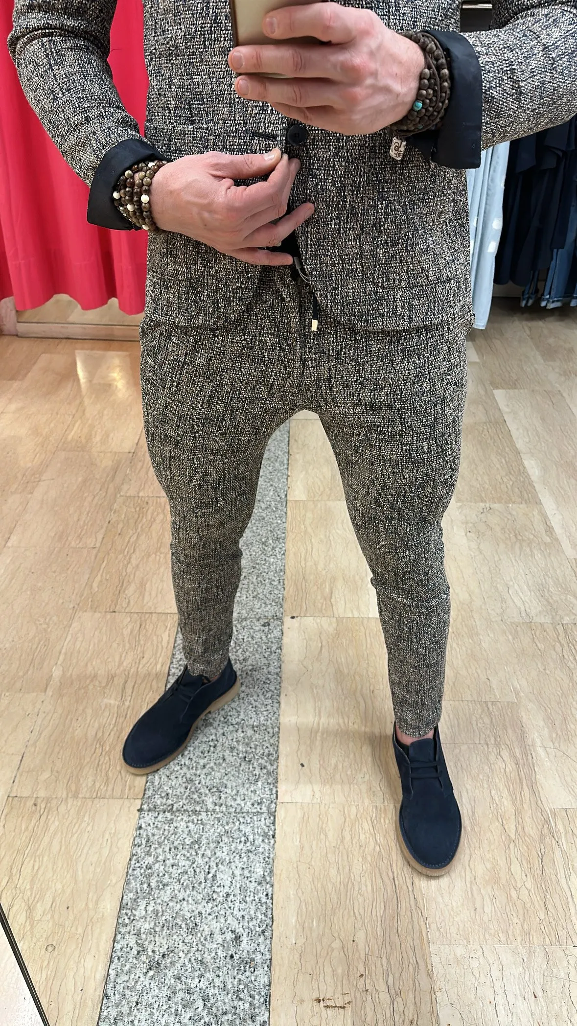 Pantaloni XAGON MAN Punto Milano con tasca alla francese Stretch in fantasia nei colori del Beige, Blu, Marrone e Bianco su fond
