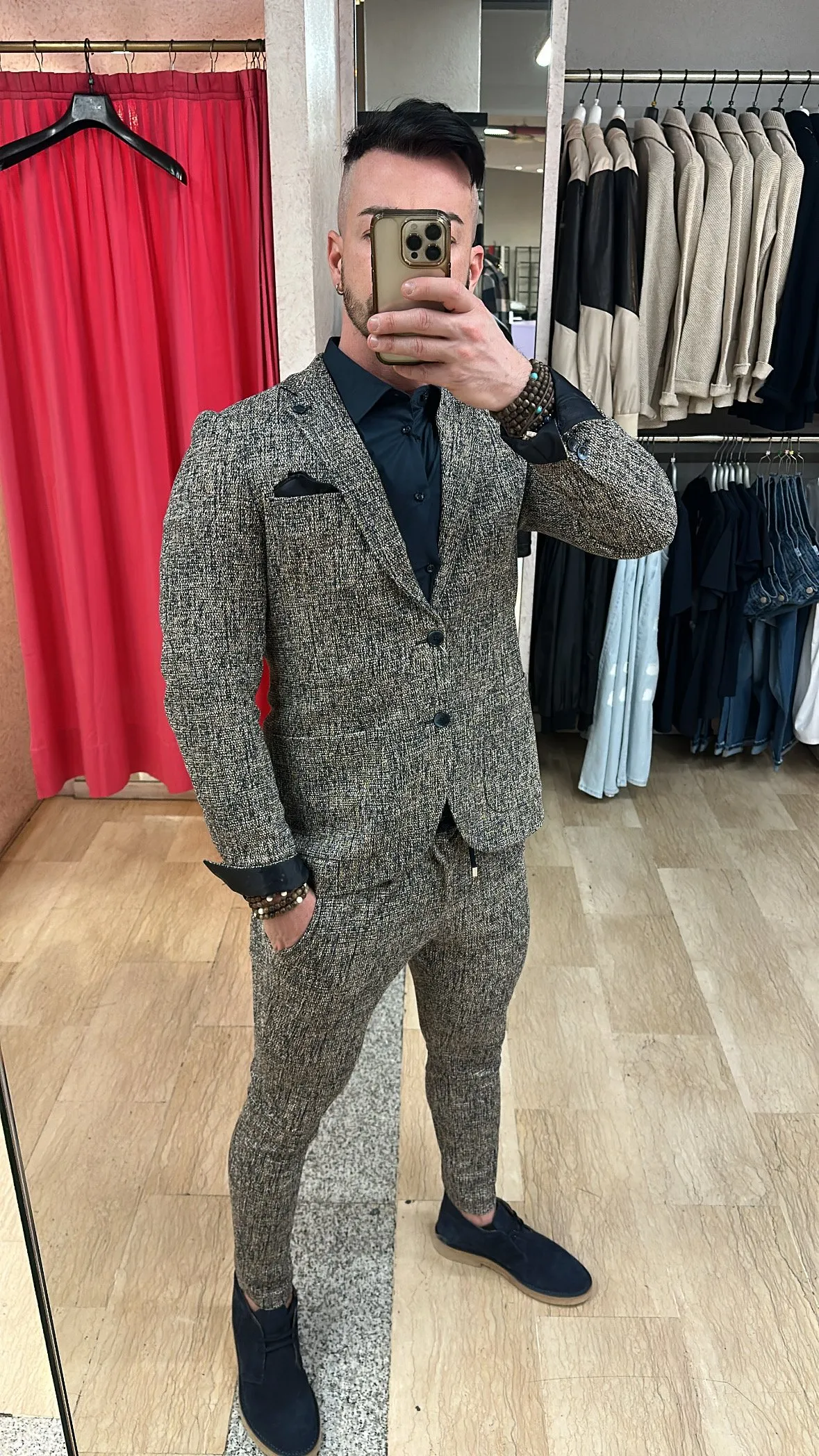 Pantaloni XAGON MAN Punto Milano con tasca alla francese Stretch in fantasia nei colori del Beige, Blu, Marrone e Bianco su fond