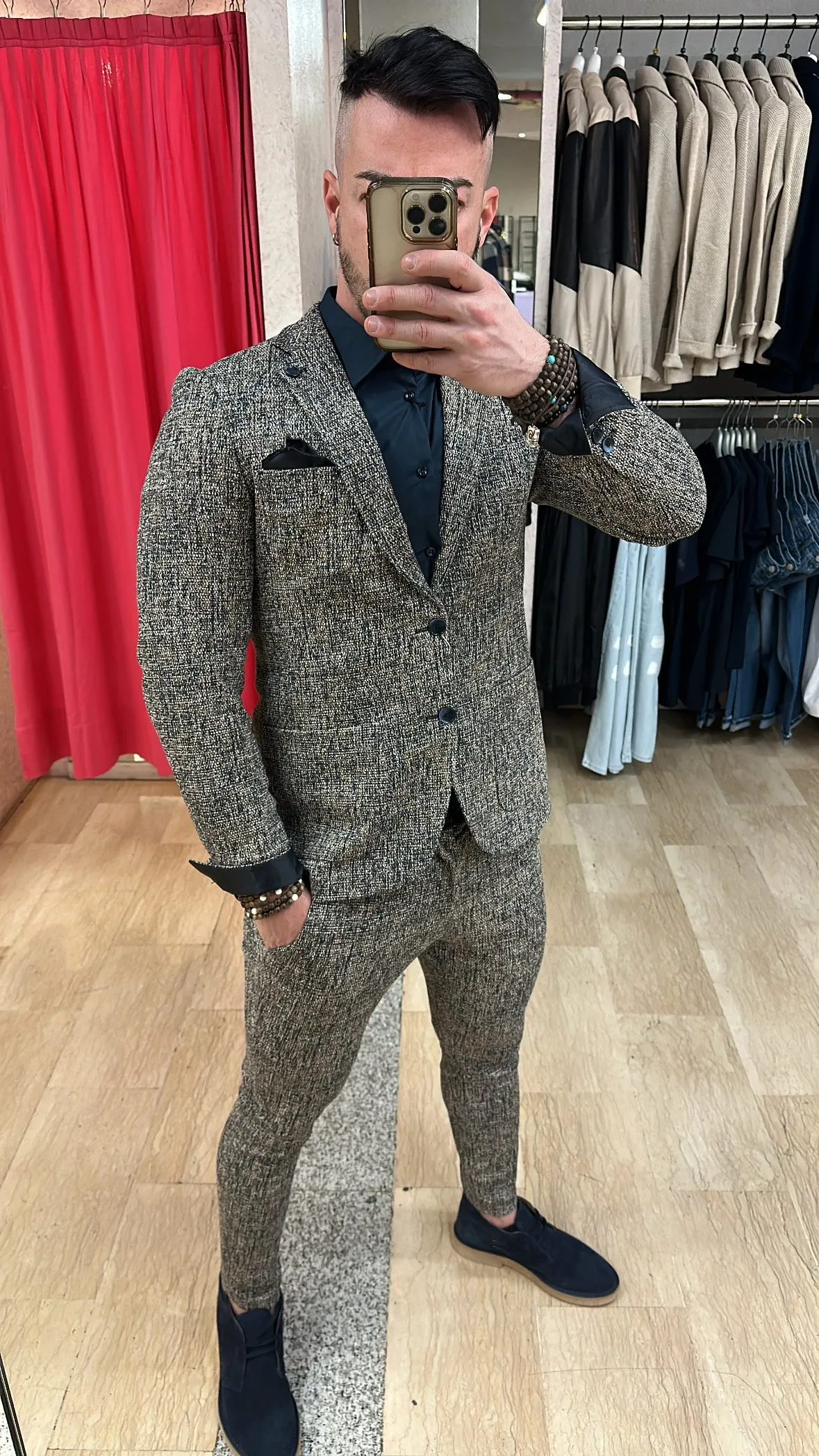 Pantaloni XAGON MAN Punto Milano con tasca alla francese Stretch in fantasia nei colori del Beige, Blu, Marrone e Bianco su fond