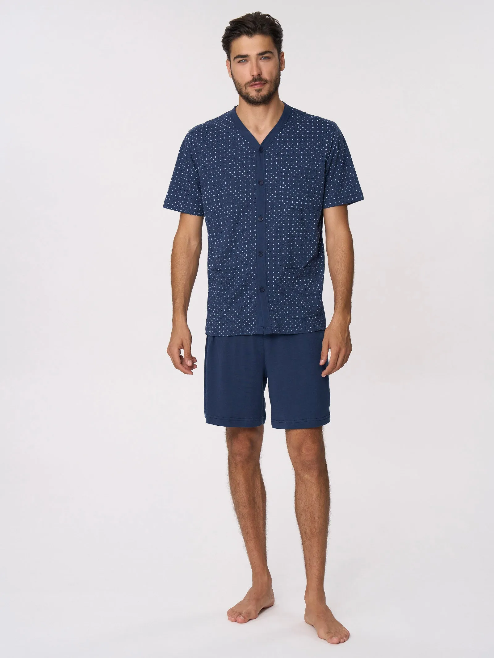 Pigiama aperto trittico in Jersey di cotone - Fant. Cashmere Insignia Blue