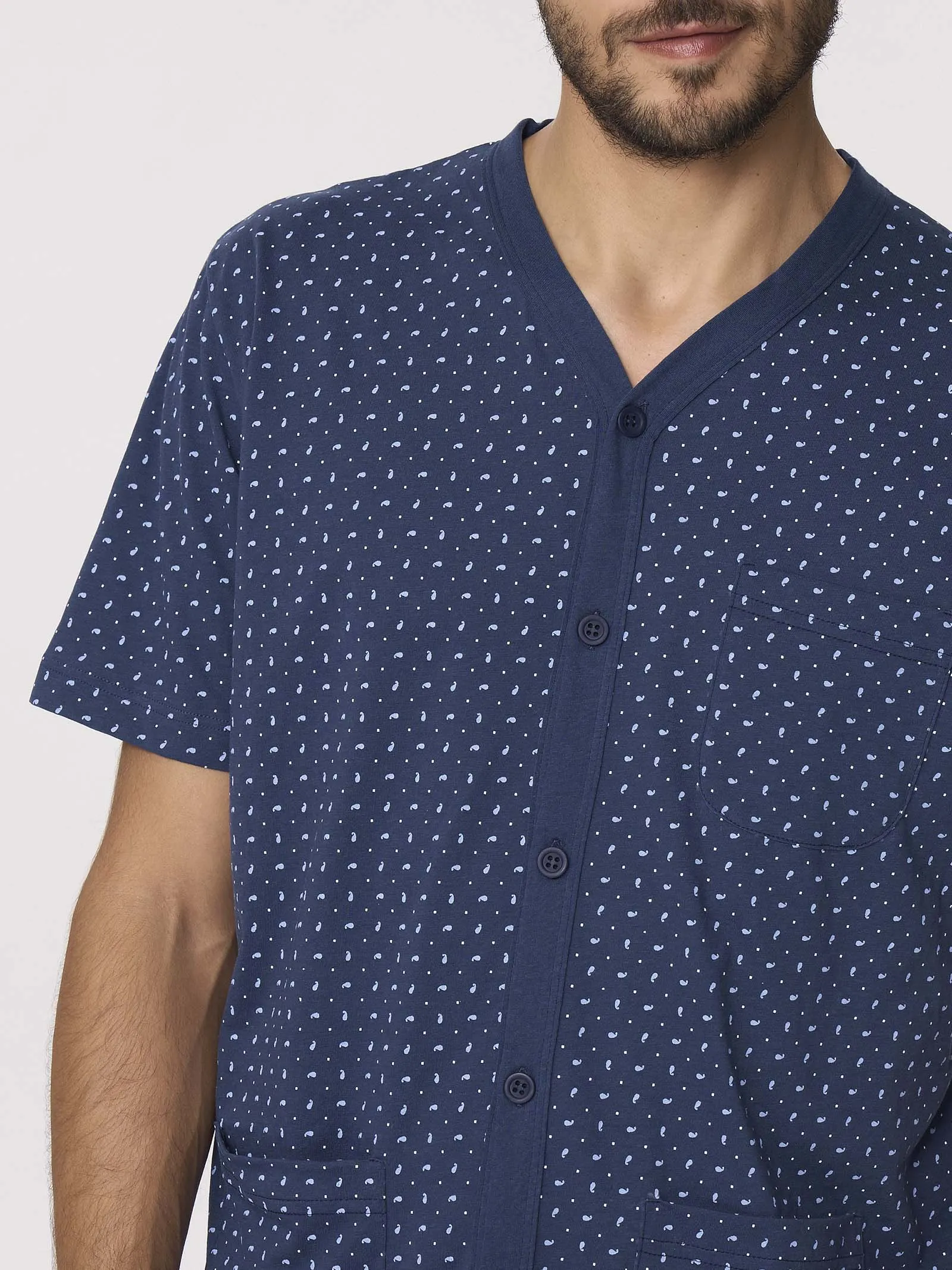 Pigiama aperto trittico in Jersey di cotone - Fant. Cashmere Insignia Blue