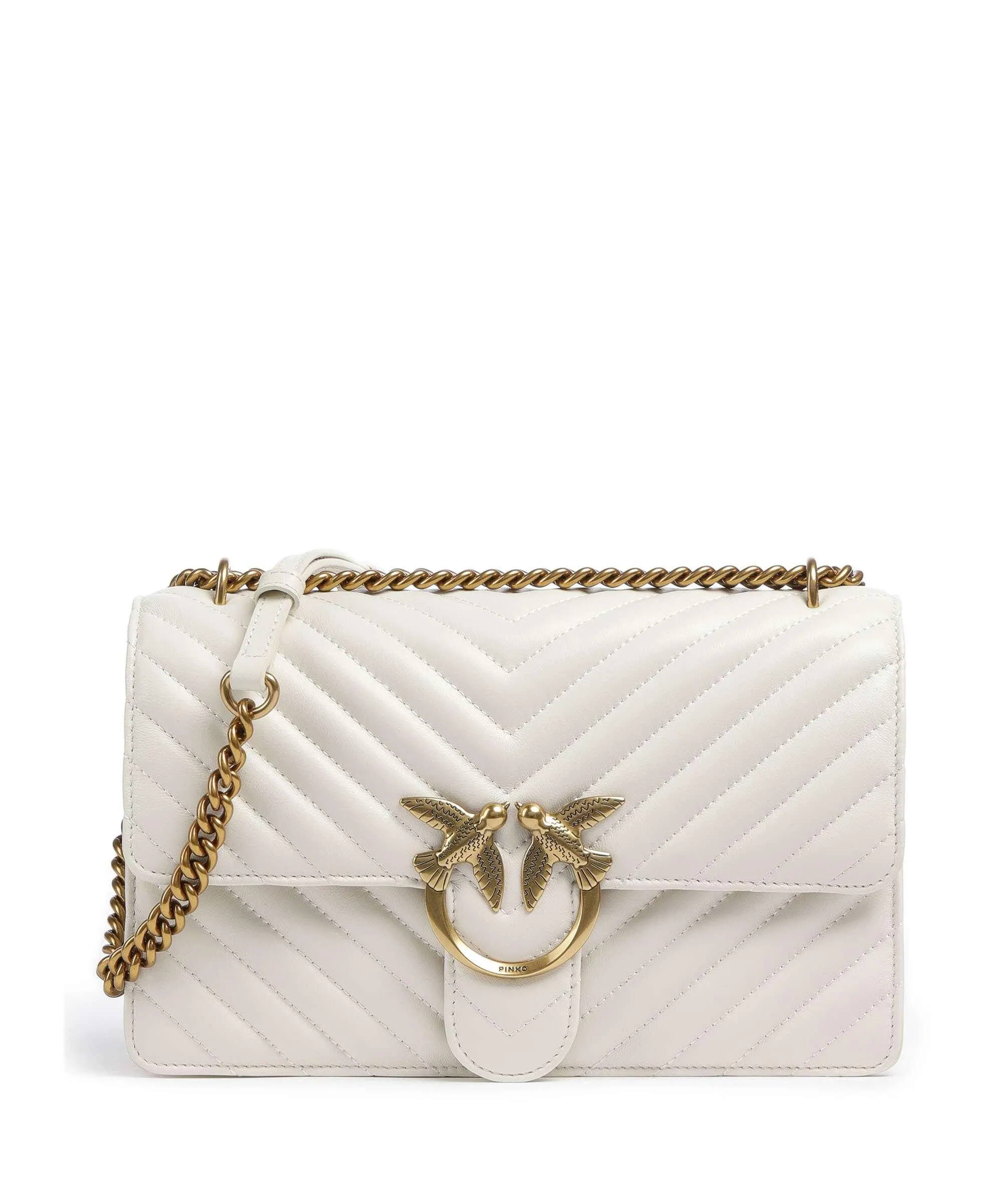  Pinko Love One Classic Borsa a spalla pelle di pecora bianco  