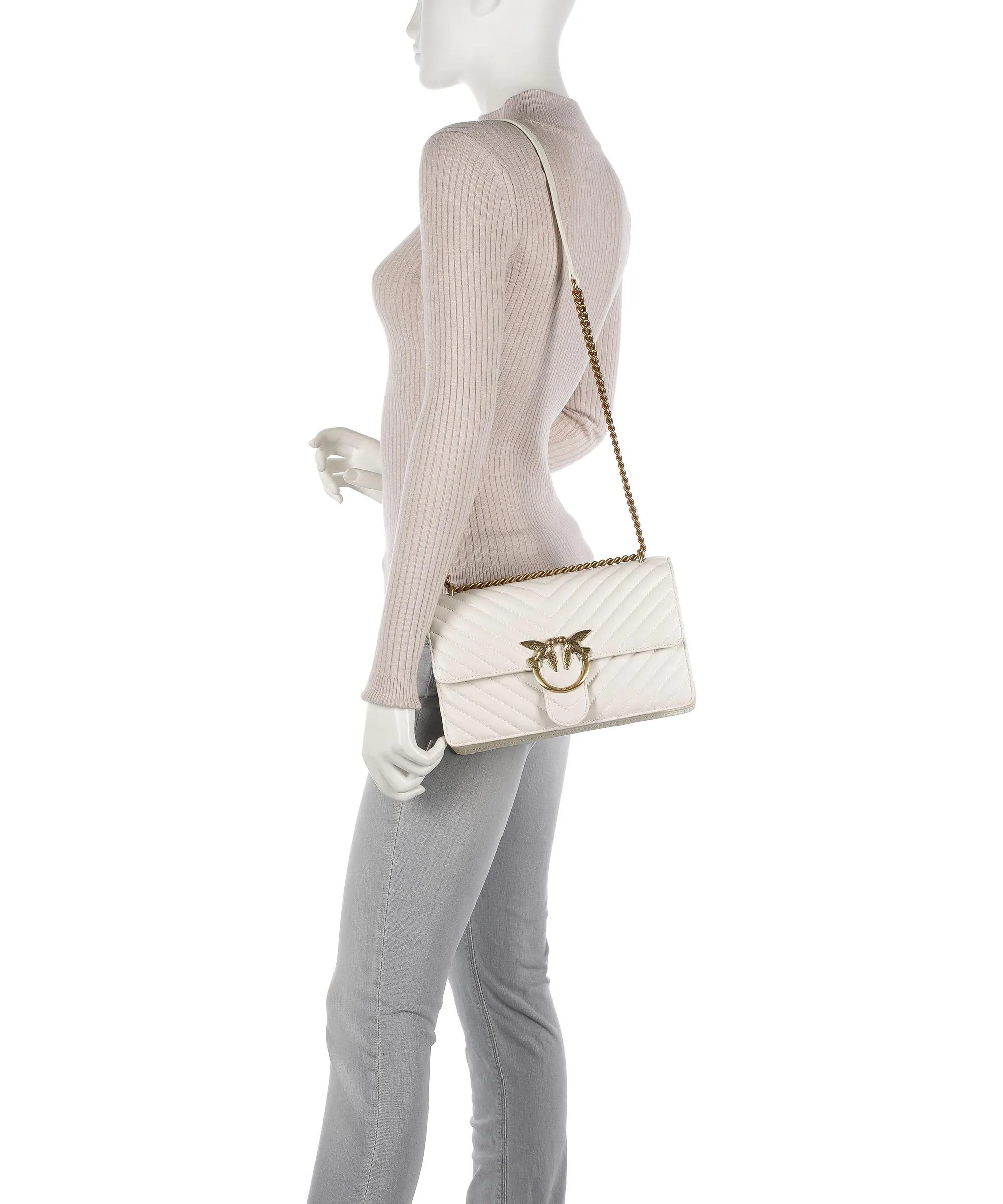  Pinko Love One Classic Borsa a spalla pelle di pecora bianco  