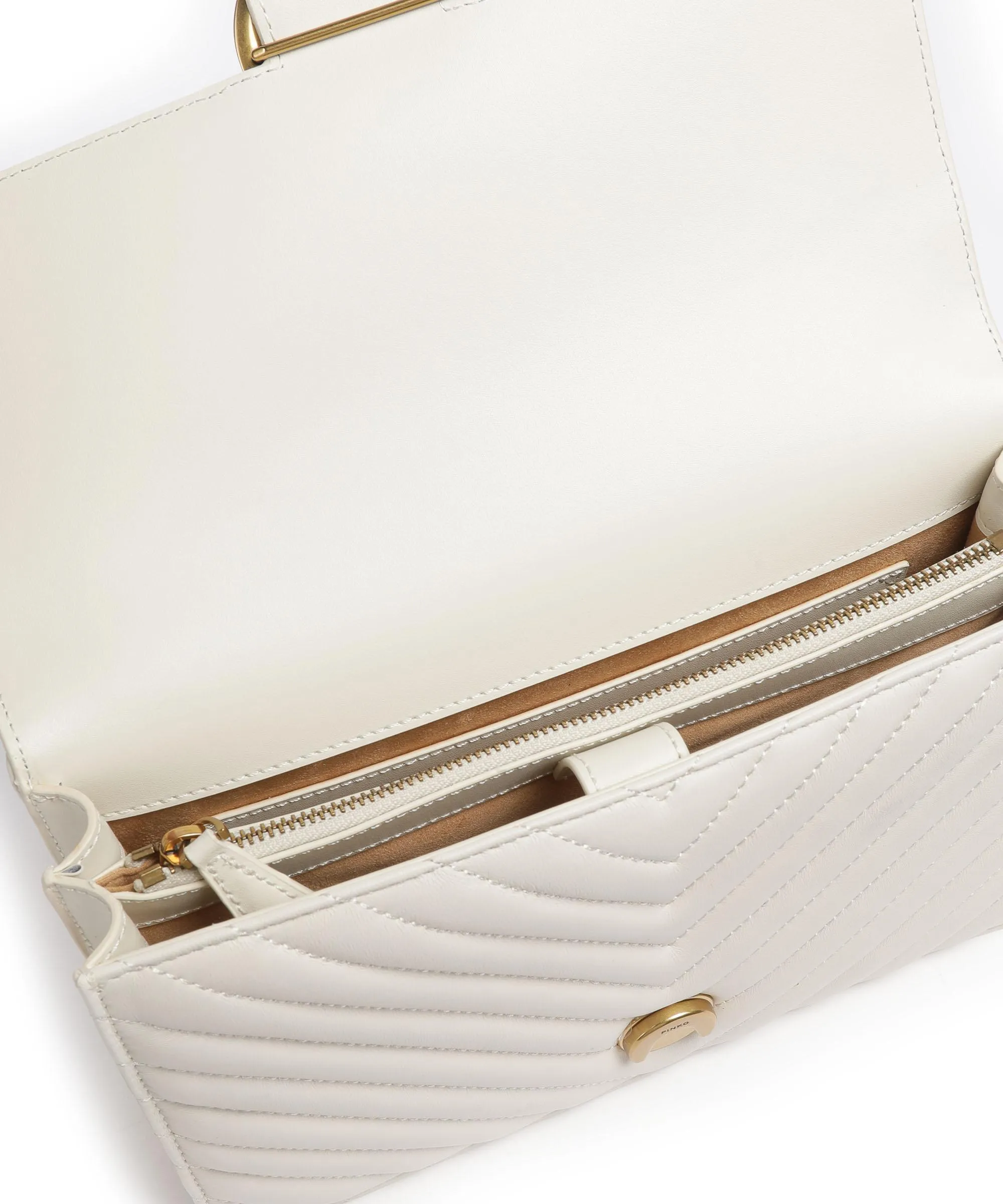  Pinko Love One Classic Borsa a spalla pelle di pecora bianco  