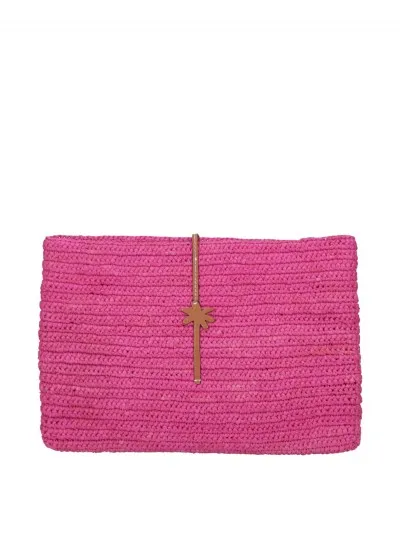 Pochette in raffia lavorata a mano Fucsia