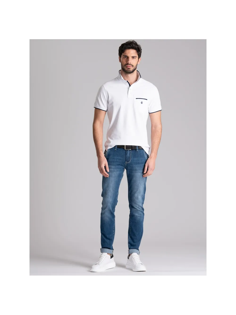 Polo uomo mezza manica tinta unita con taschino