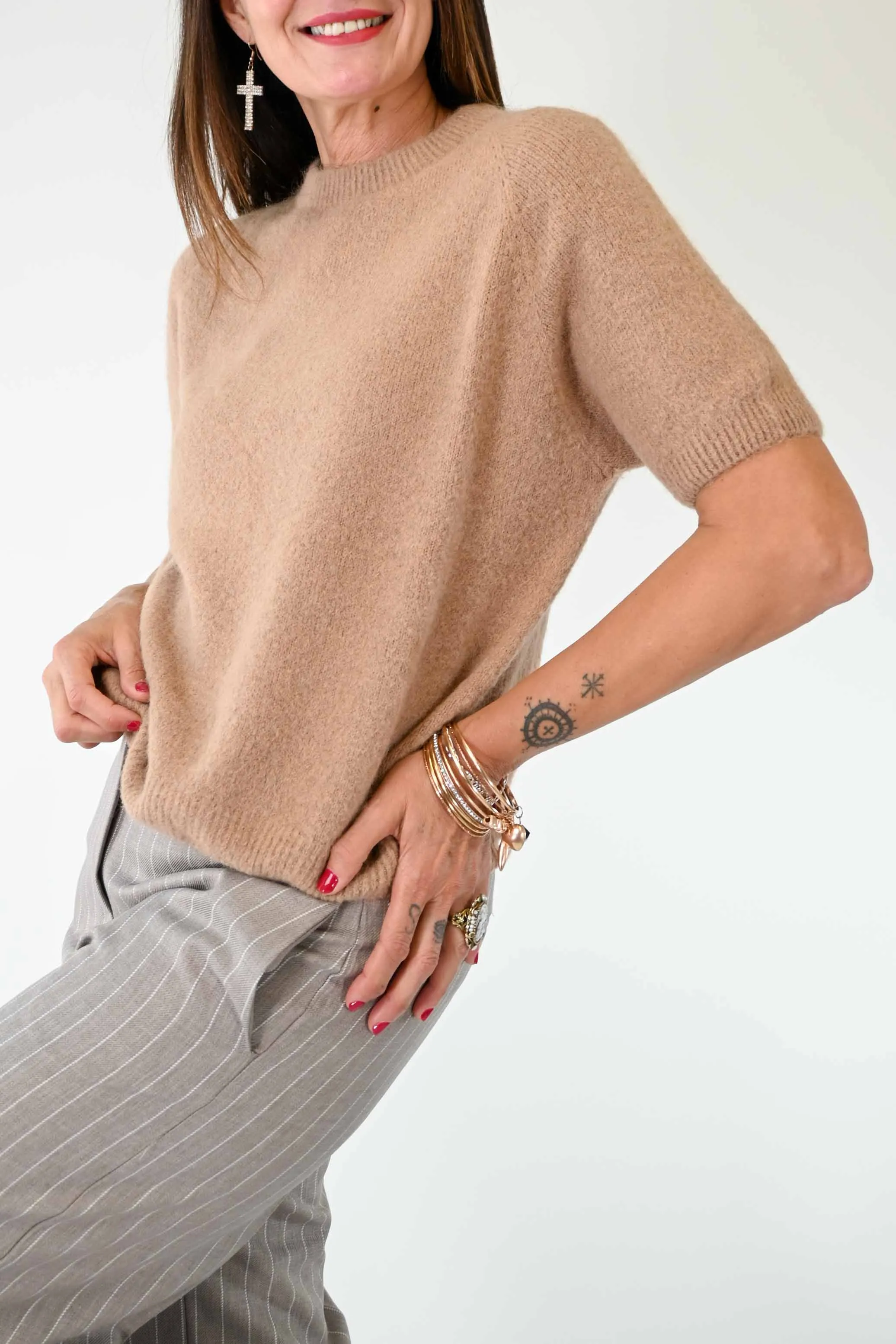 PULL MEZZA MANICA IN ALPACA COLOR CAMMELLO