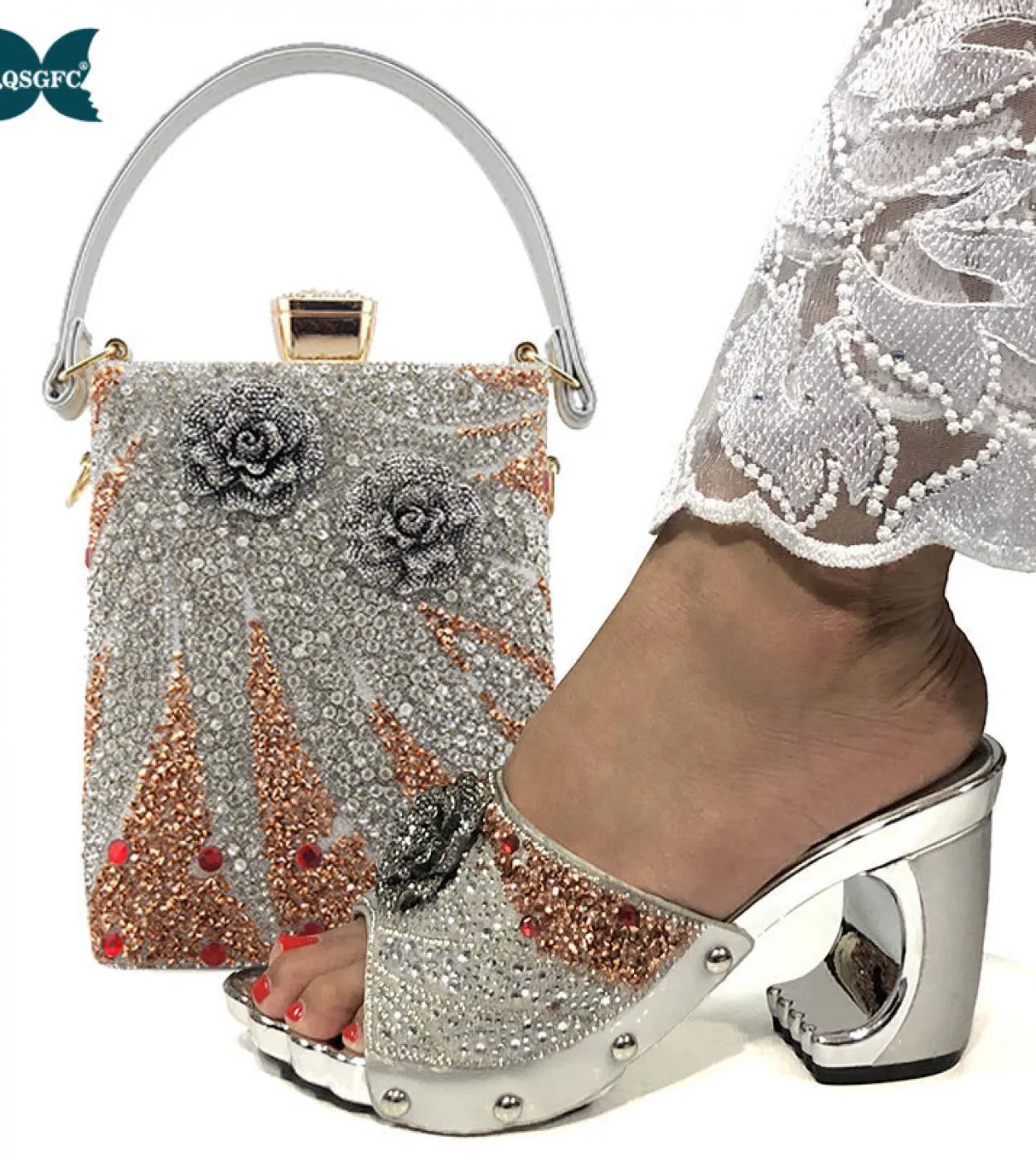 Qsgfc Scarpe Eleganti Italiane Color Pesca Per Borsa Da Donna Set Per Feste E Matrimoni Cristal Piastrelle Di Alta Qualità Trapa